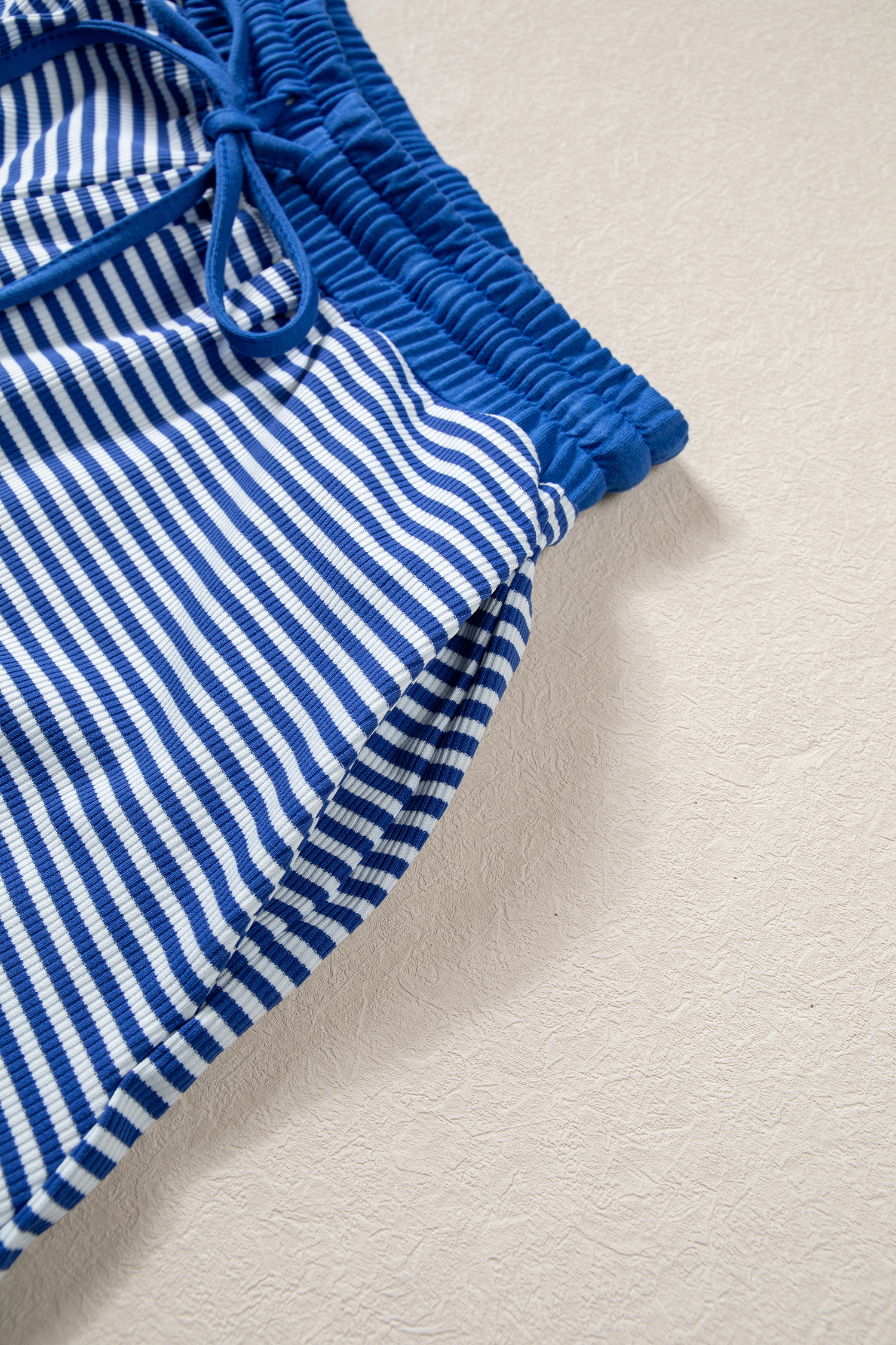 Women's Blue Stripe Set, Oversized Drop Sleeve Shorts - Detail View 14 Women's Blue Stripe Set, Oversized Drop Sleeve Shorts - Detail View 14