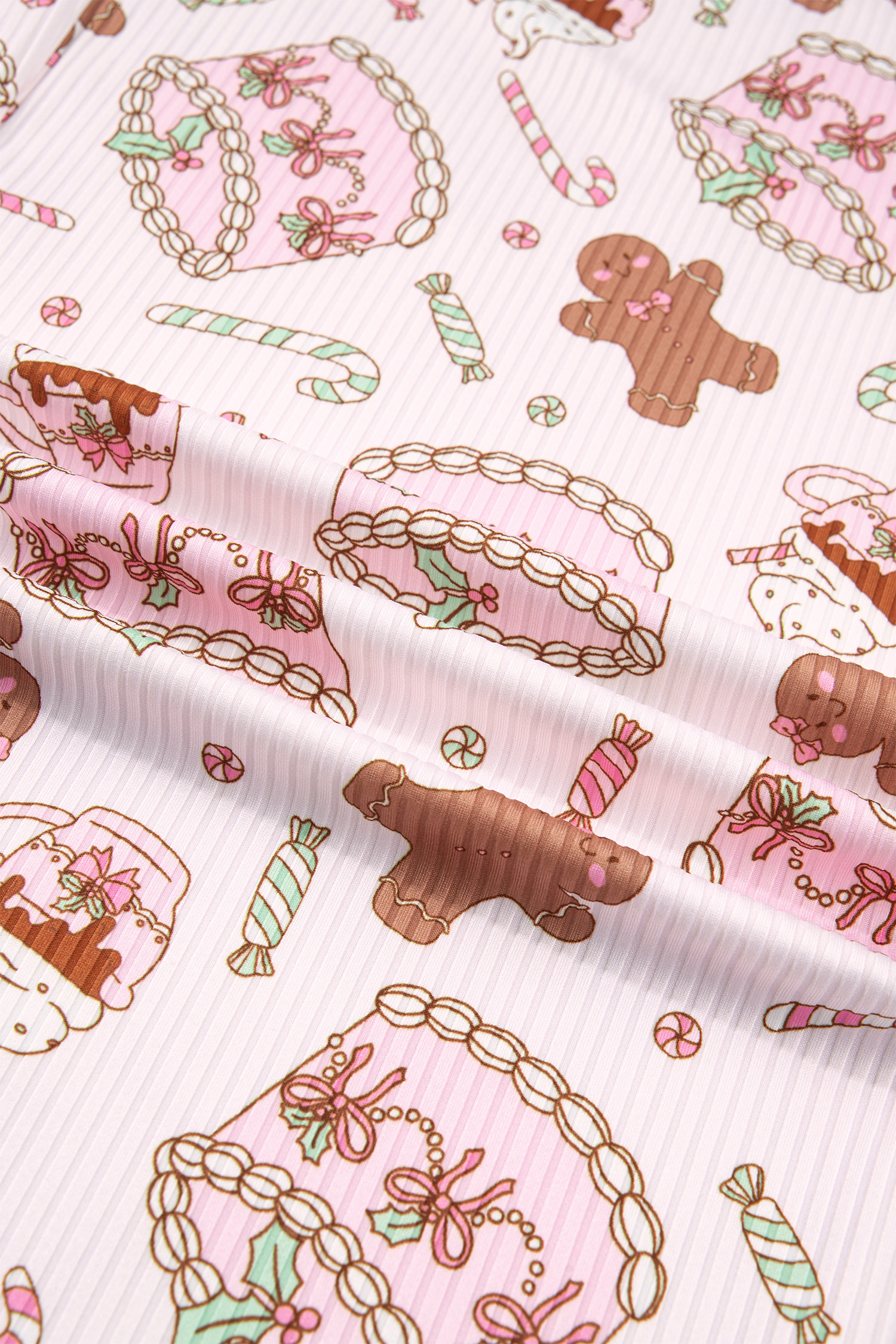 Women's Christmas Lounge Set, Pink Ribbed Holiday Two Piece - Detail View 16 Women's Christmas Lounge Set, Pink Ribbed Holiday Two Piece - Detail View 16