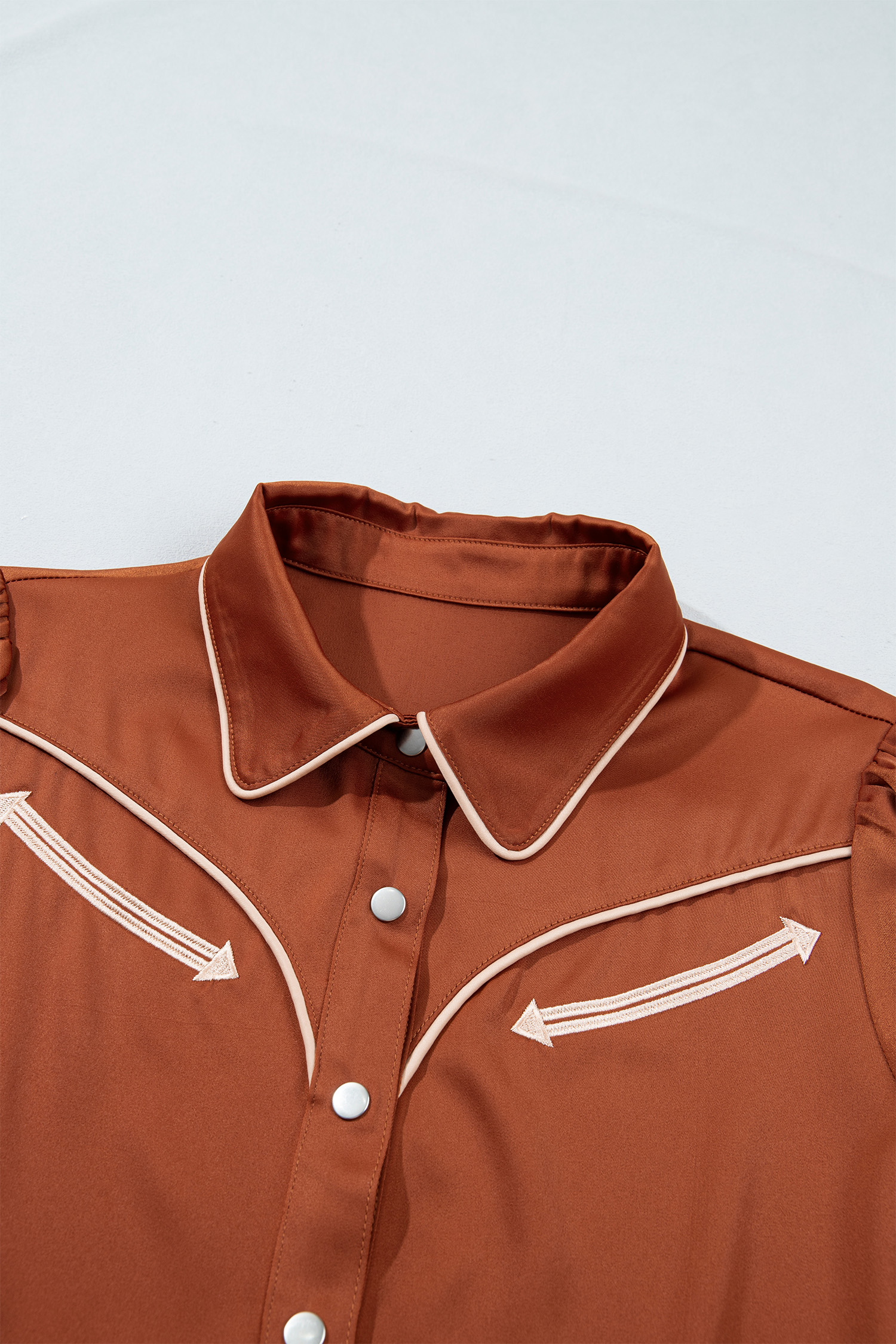 Cinnamon Satin Western Shirt, Women's Long Sleeve Top - Detail View 10 Cinnamon Satin Western Shirt, Women's Long Sleeve Top - Detail View 10