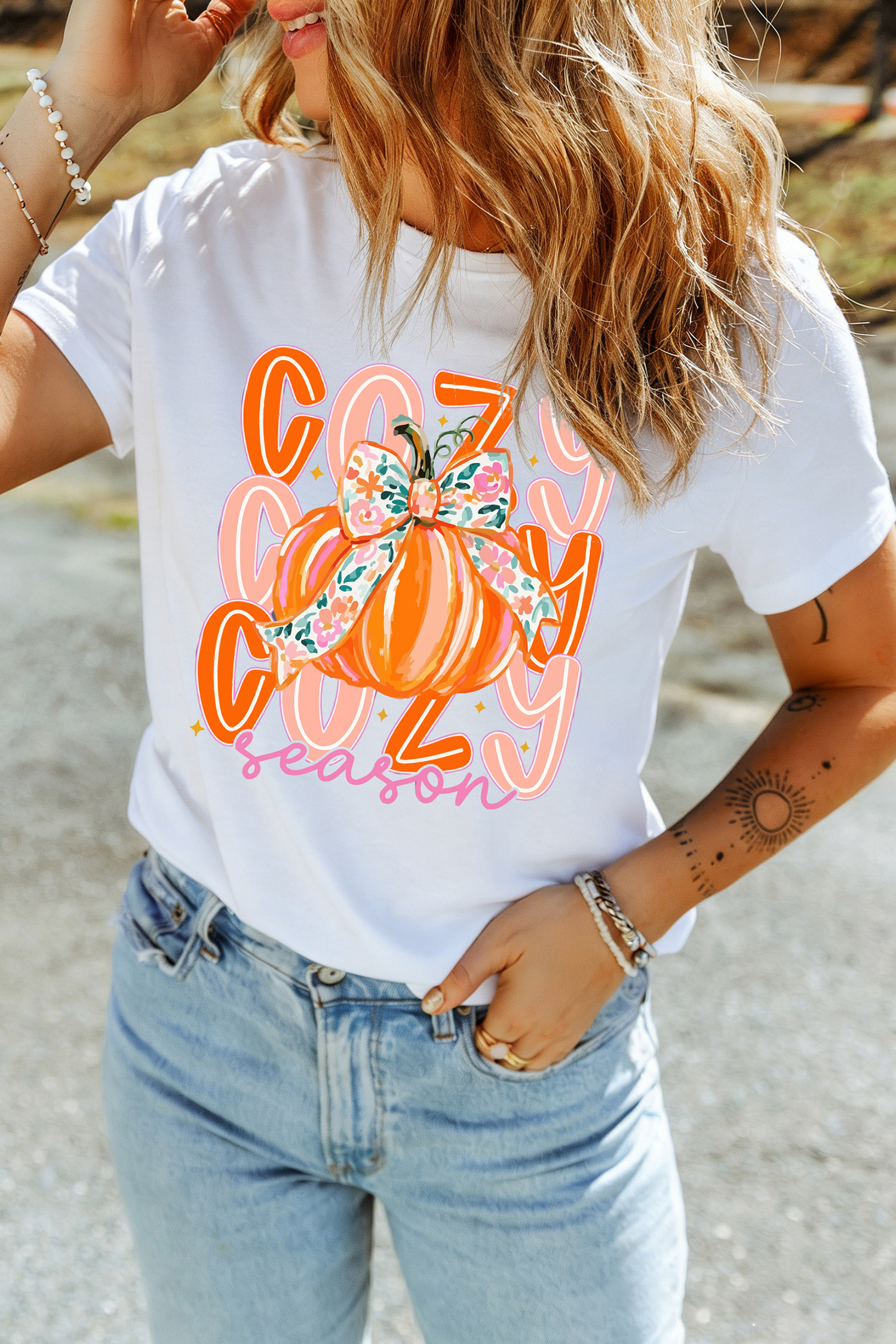 Women Pumpkin Graphic T-Shirt, Casual Fall Short Sleeve Tee - Detail View 7 Women Pumpkin Graphic T-Shirt, Casual Fall Short Sleeve Tee - Detail View 7
