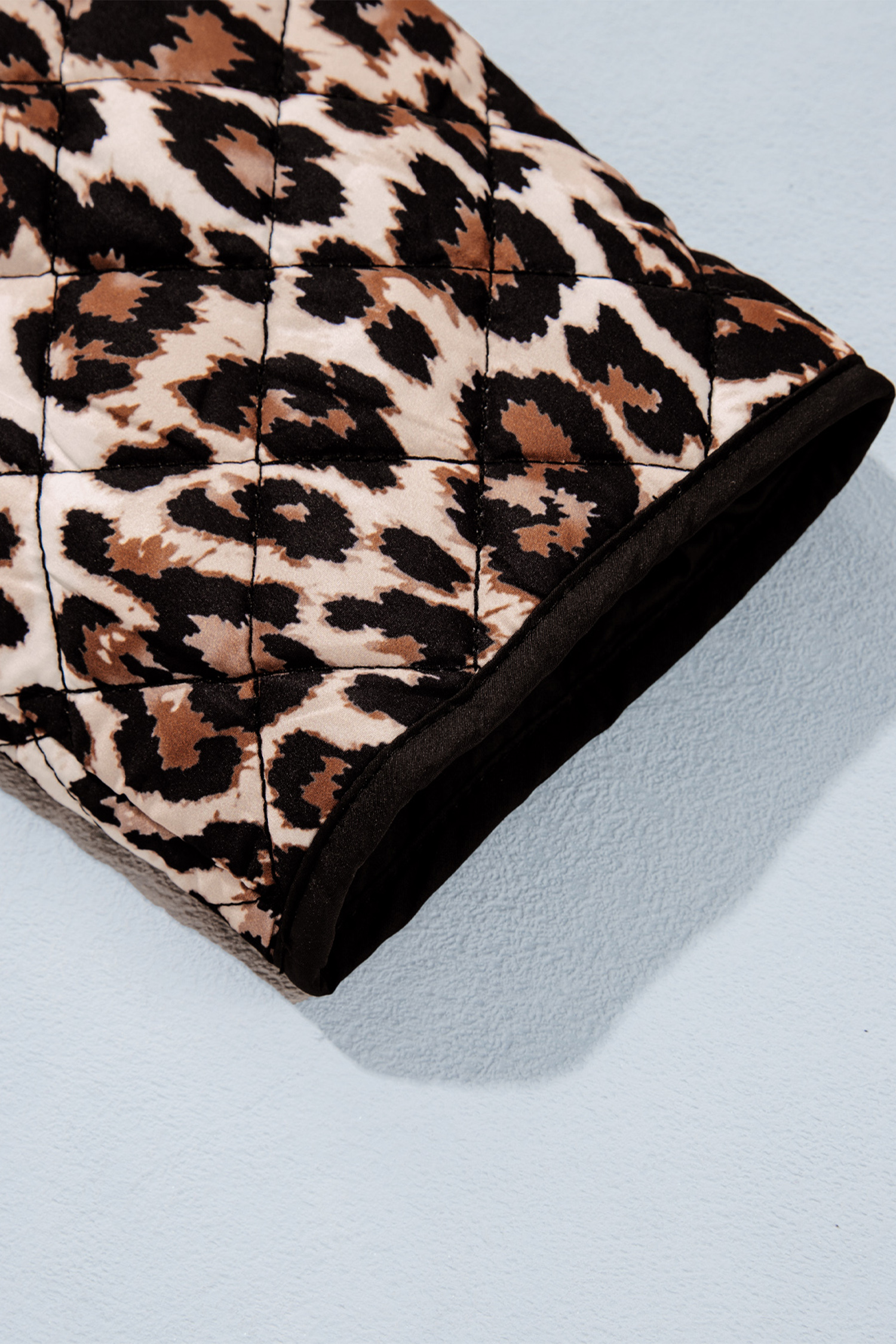 Womens Quilted Warm Jacket, Cozy Brown Leopard Coat - Detail View 9 Womens Quilted Warm Jacket, Cozy Brown Leopard Coat - Detail View 9