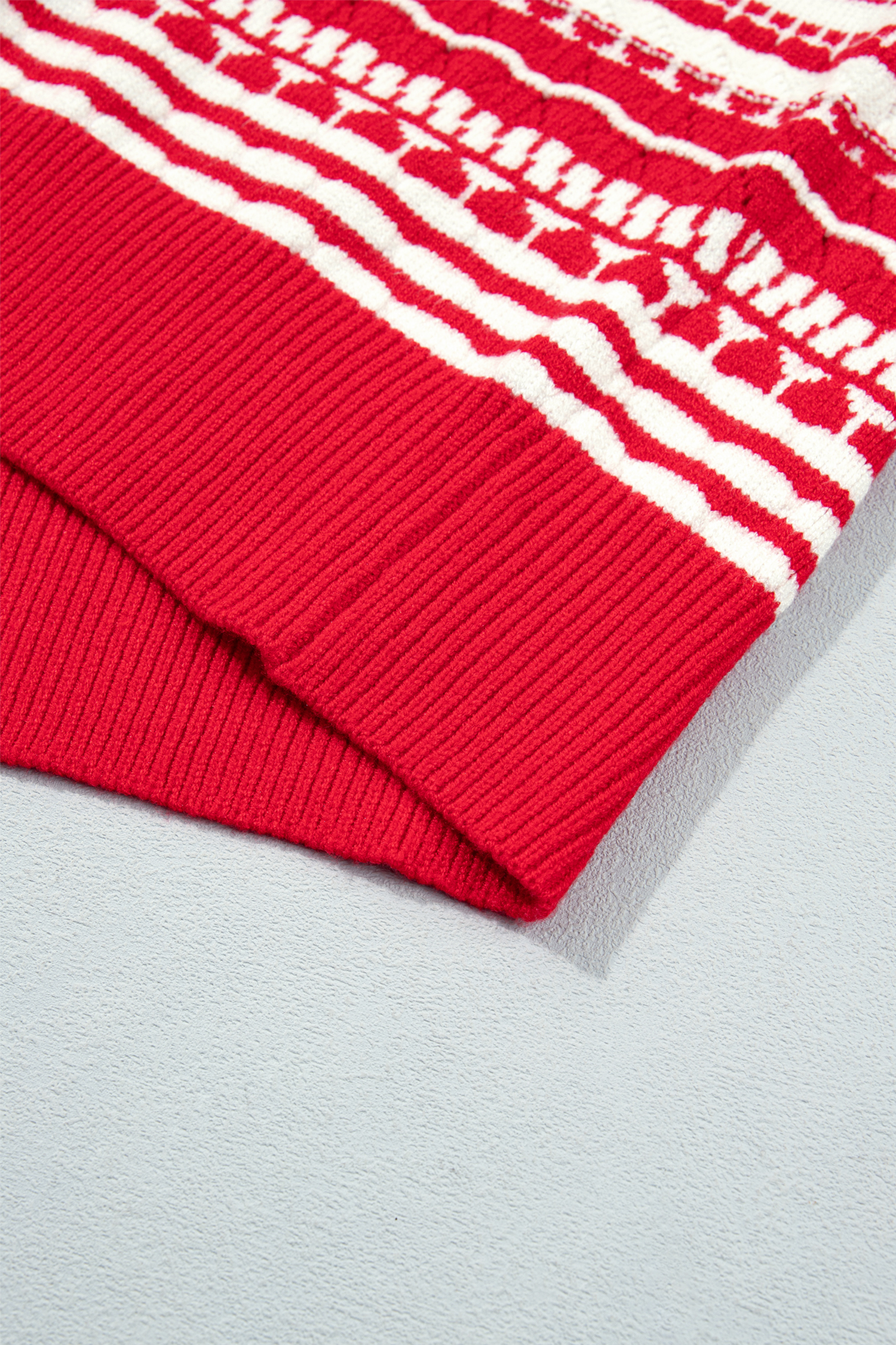 Women's Soft Red Cardigan Sweater, Cozy Striped Knit - Detail View 9 Women's Soft Red Cardigan Sweater, Cozy Striped Knit - Detail View 9