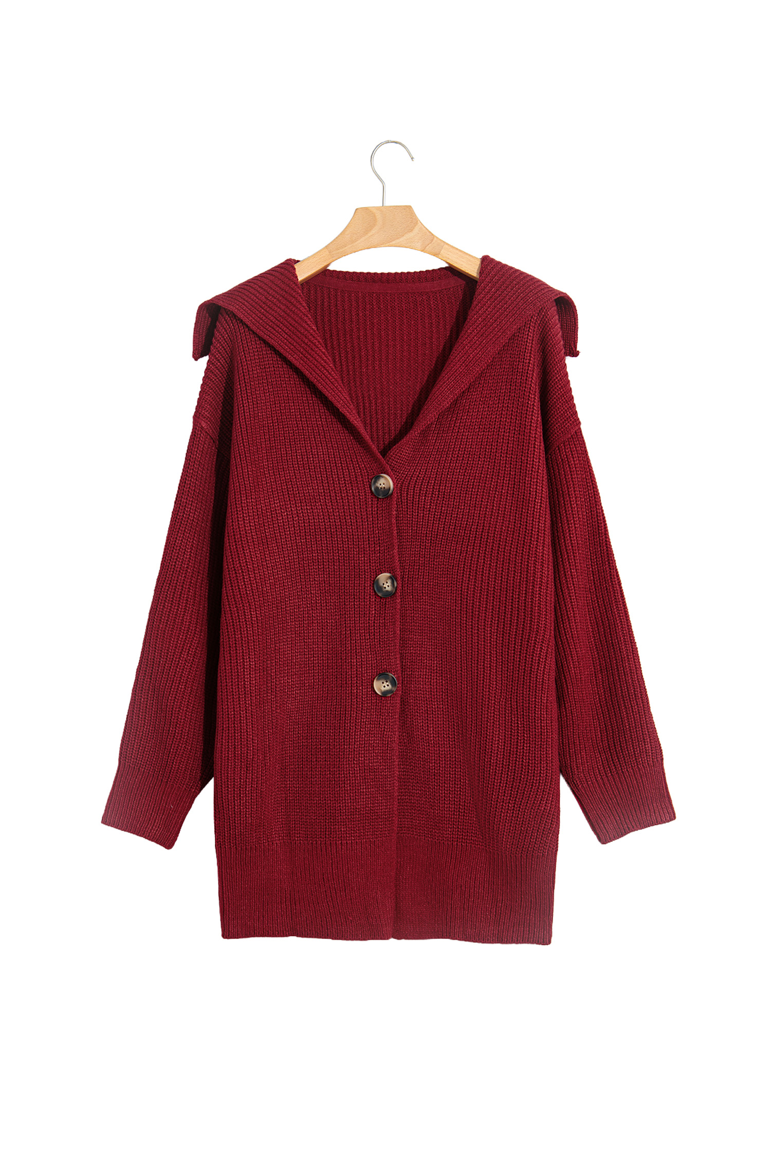 Oversized Knit Cardigan, Red Dahlia Long Sleeve Button Front - Detail View 5 Oversized Knit Cardigan, Red Dahlia Long Sleeve Button Front - Detail View 5