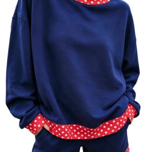 Women's Pullover and Short Set, Navy Casual Daily Wear - Main View