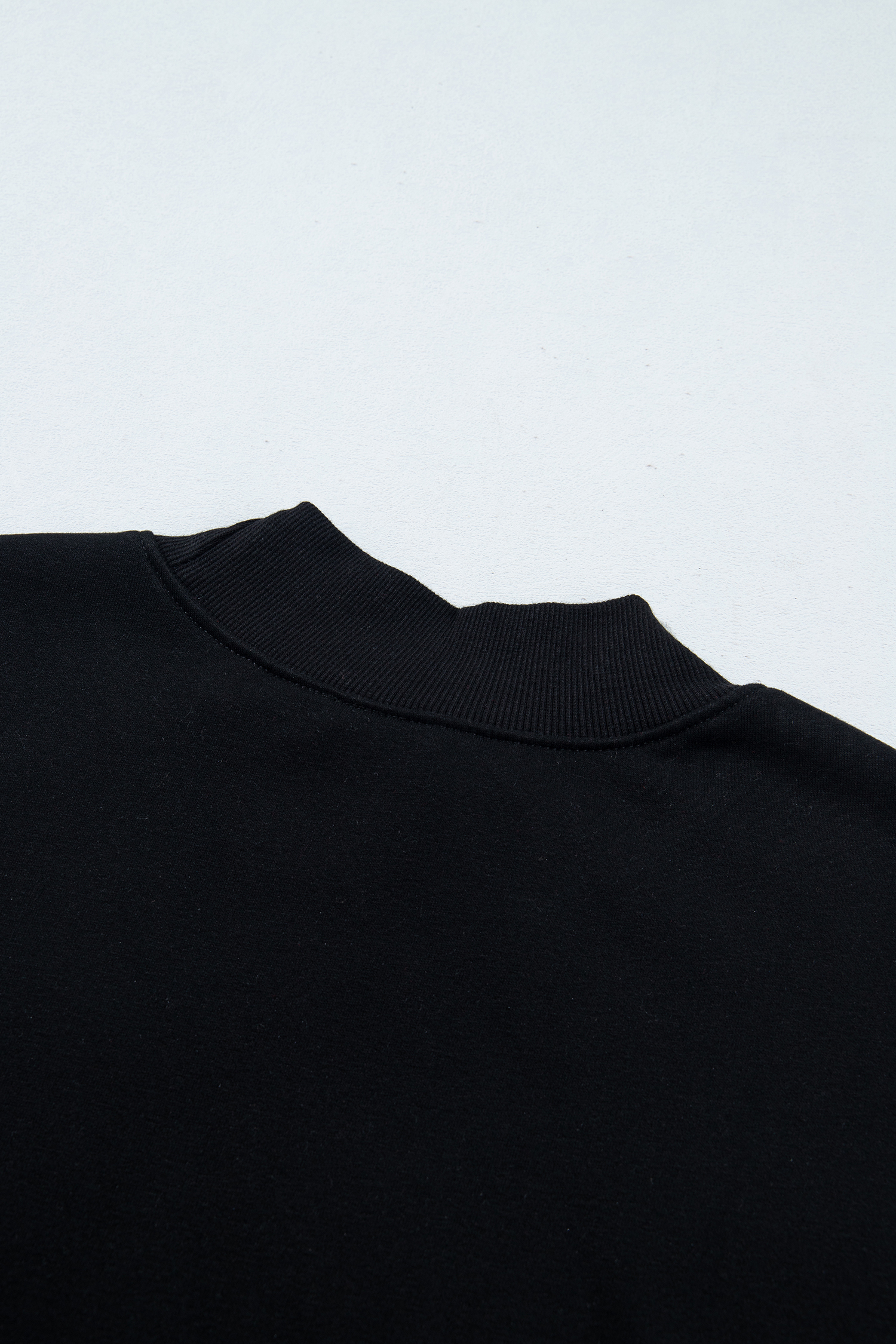 Women's Black Mock Neck Sweatshirt, Casual Long Sleeve Top - Detail View 10 Women's Black Mock Neck Sweatshirt, Casual Long Sleeve Top - Detail View 10