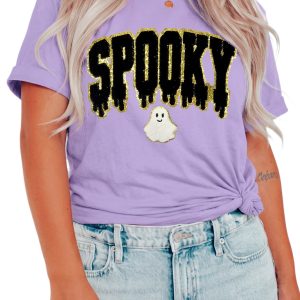 Women's Halloween Tee, Casual Spooky Ghost Round Neck Shirt - Main View