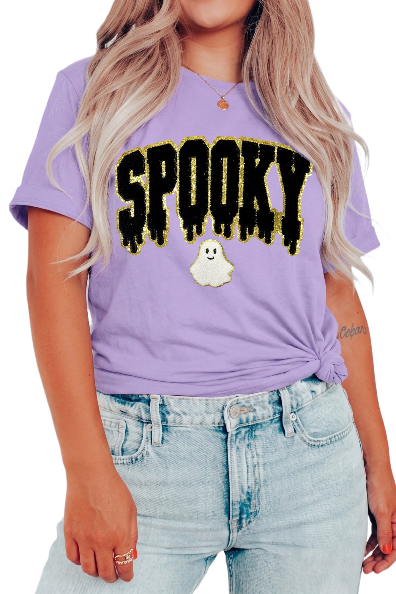 Women's Halloween Tee, Casual Spooky Ghost Round Neck Shirt - Main View Women's Halloween Tee, Casual Spooky Ghost Round Neck Shirt - Main View