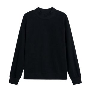 Women's Black Mock Neck Sweatshirt, Casual Long Sleeve Top - Main View