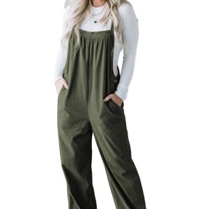 Corduroy Wide Leg Jumpsuit, Women's Casual Daily Overalls - Main View