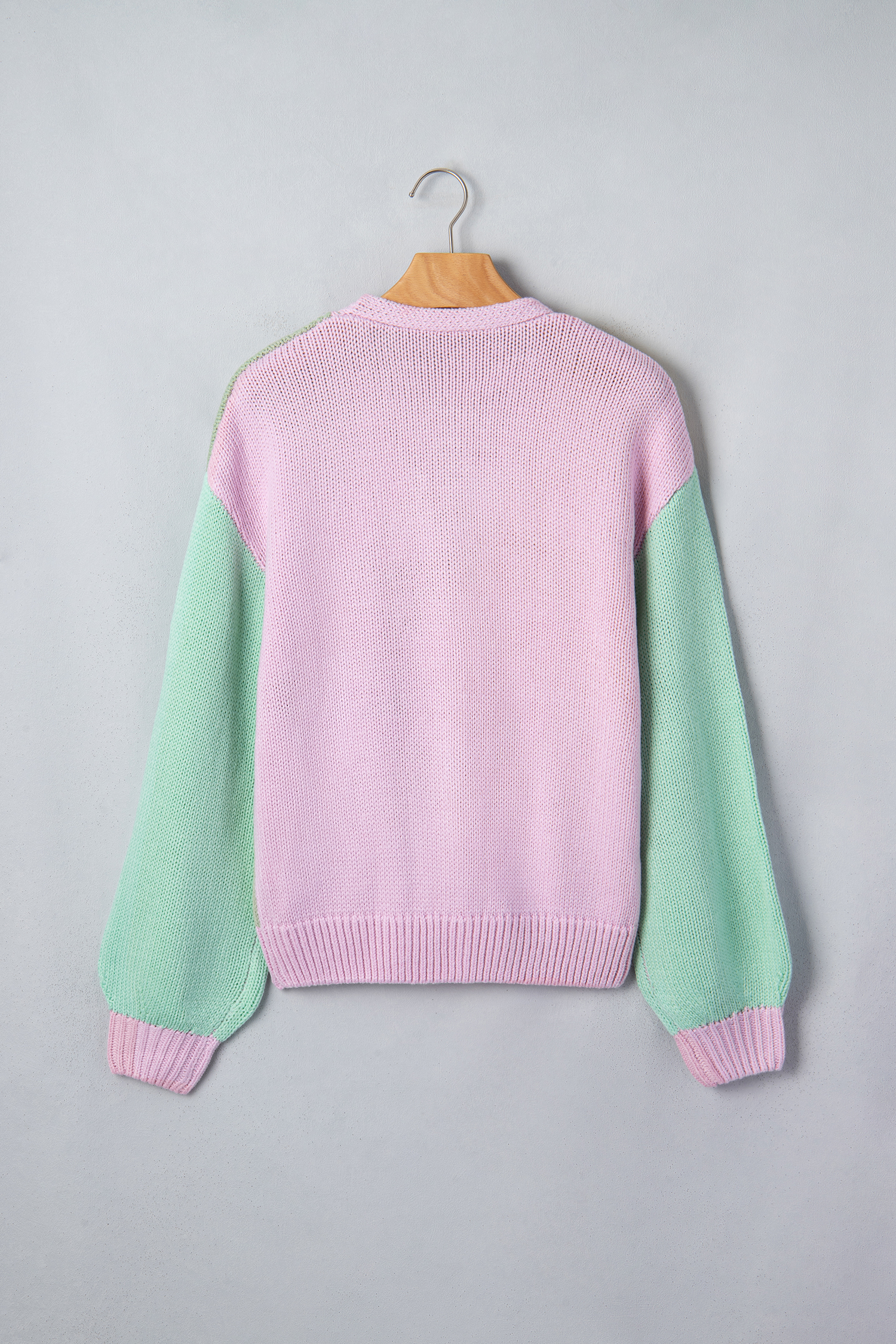 Casual V Neck Knit Cardigan, Soft Colorblock Autumn Sweater - Detail View 6 Casual V Neck Knit Cardigan, Soft Colorblock Autumn Sweater - Detail View 6