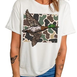 Women's Mallard Duck T-Shirt, Western Camo Graphic Tee - Main View