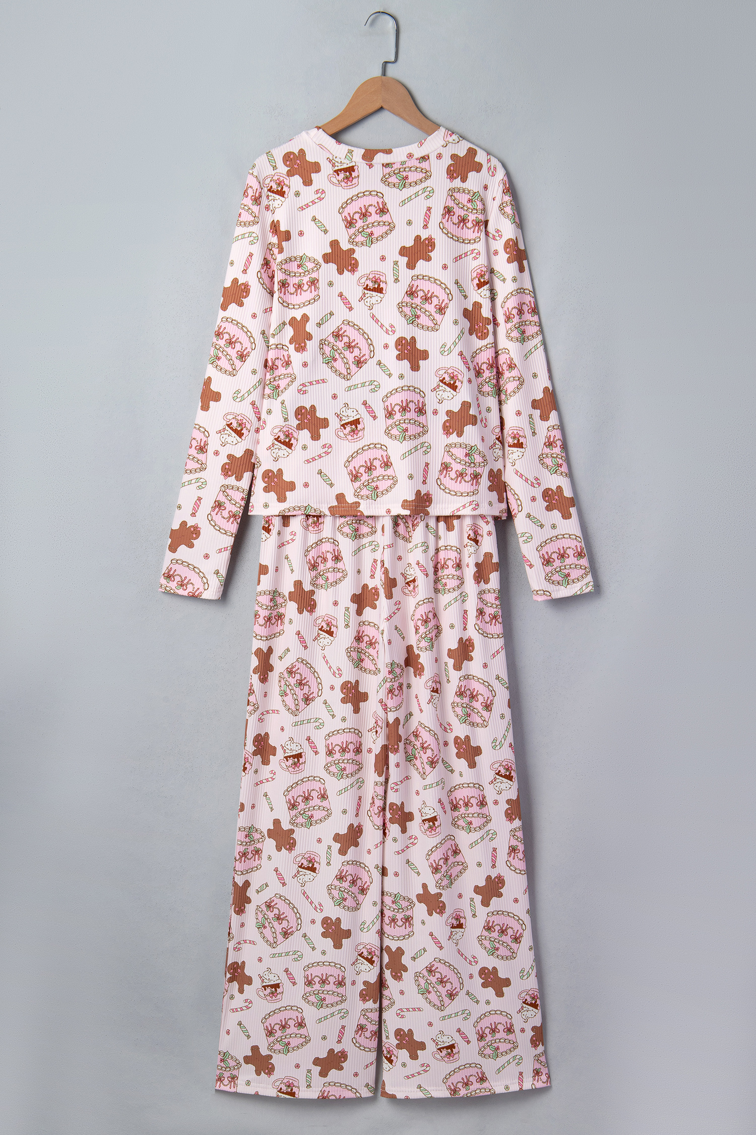 Pink Christmas Print Lounge Set, Long Sleeve Women's Pajamas - Detail View 5 Pink Christmas Print Lounge Set, Long Sleeve Women's Pajamas - Detail View 5