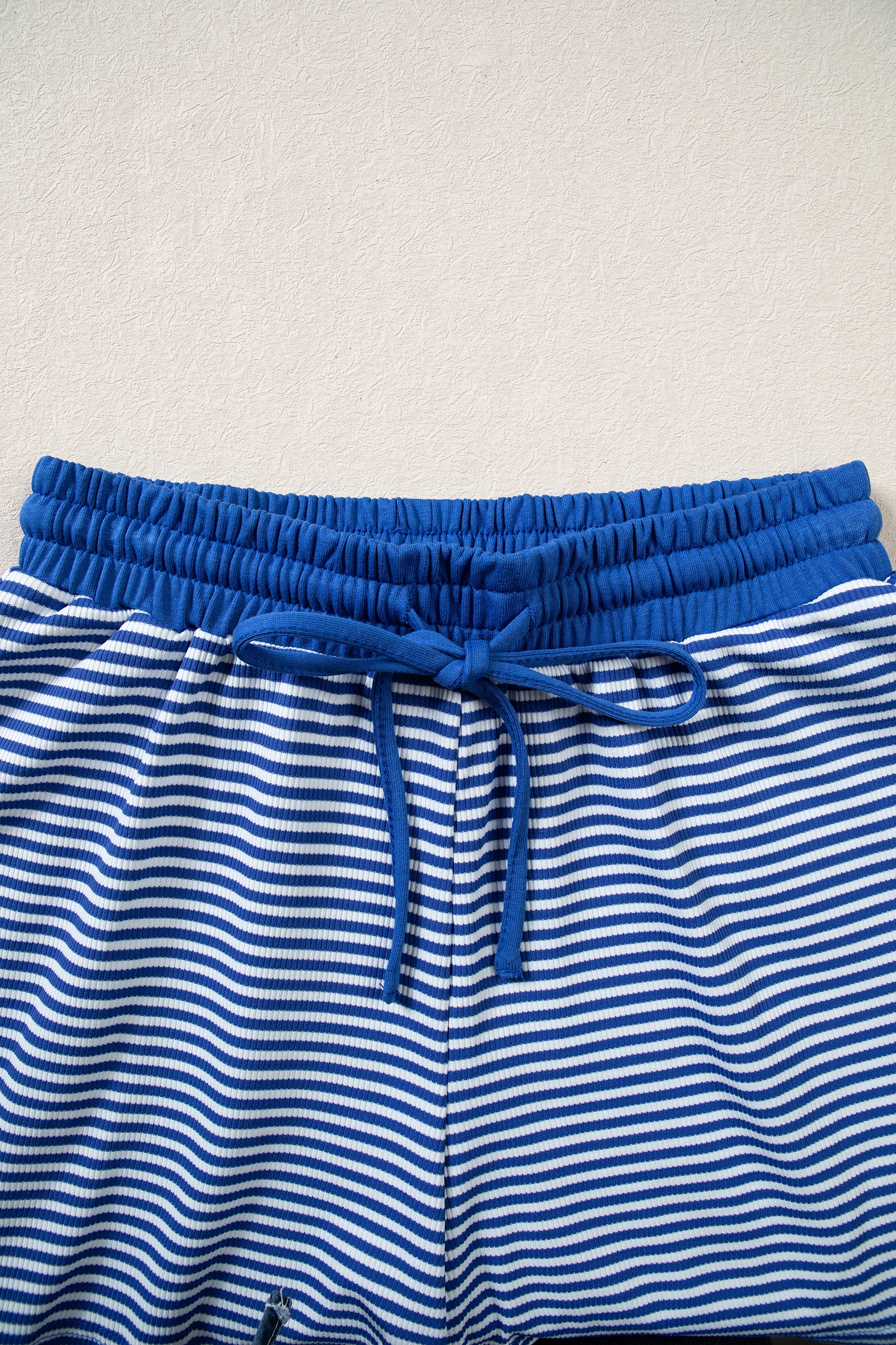 Women's Blue Stripe Set, Oversized Drop Sleeve Shorts - Detail View 11 Women's Blue Stripe Set, Oversized Drop Sleeve Shorts - Detail View 11