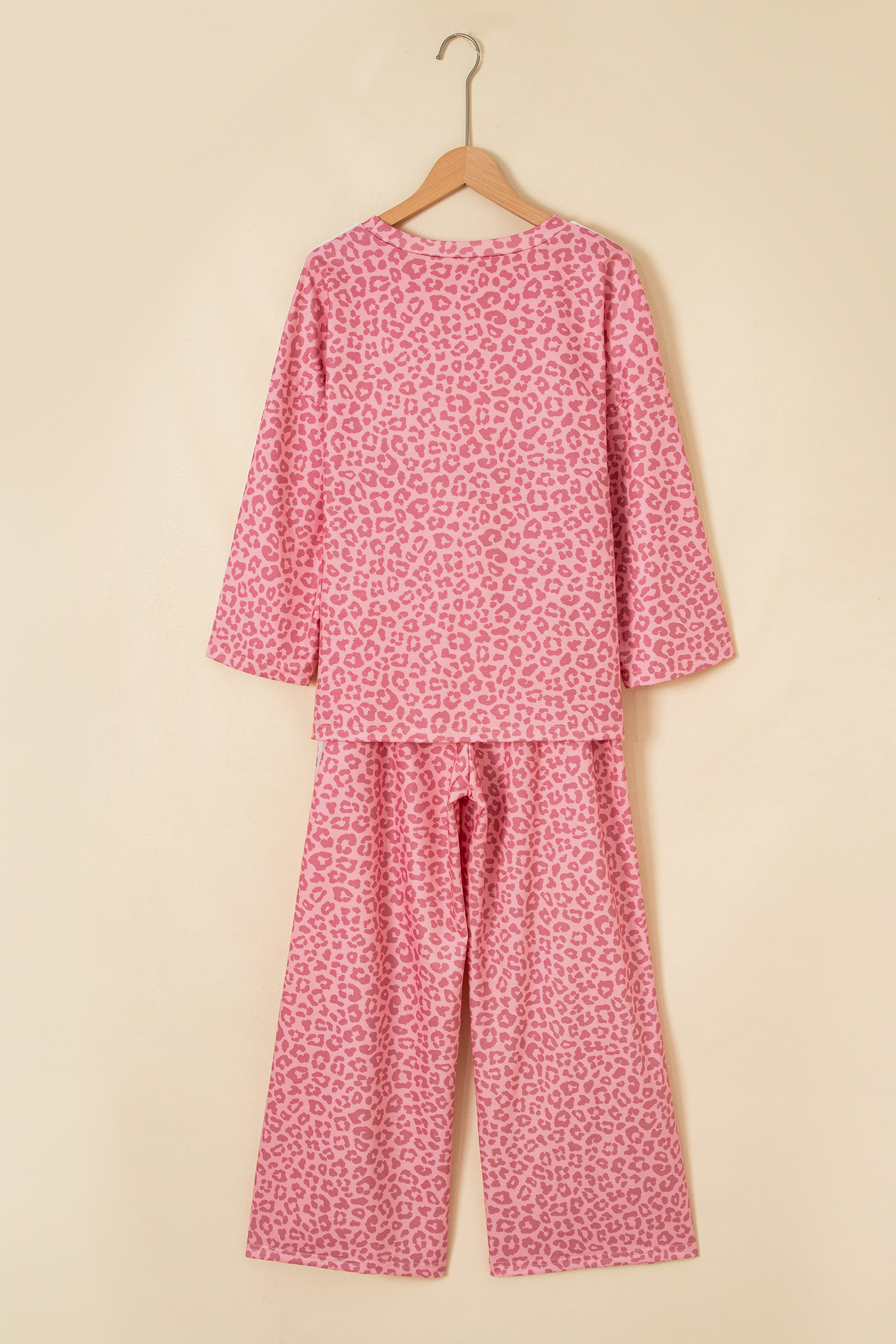 Women's Cozy 3/4 Sleeve Set, Pink Leopard Print - Detail View 3 Women's Cozy 3/4 Sleeve Set, Pink Leopard Print - Detail View 3