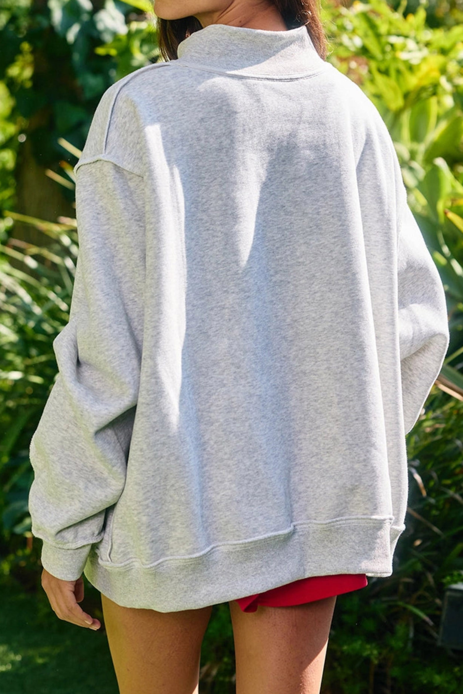 Glitter Letter Graphic Pullover, Women's Mock Neck Top - Detail View 2 Glitter Letter Graphic Pullover, Women's Mock Neck Top - Detail View 2