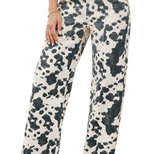 Women's Abstract Print Jeans, High Waisted Western Denim - Main View