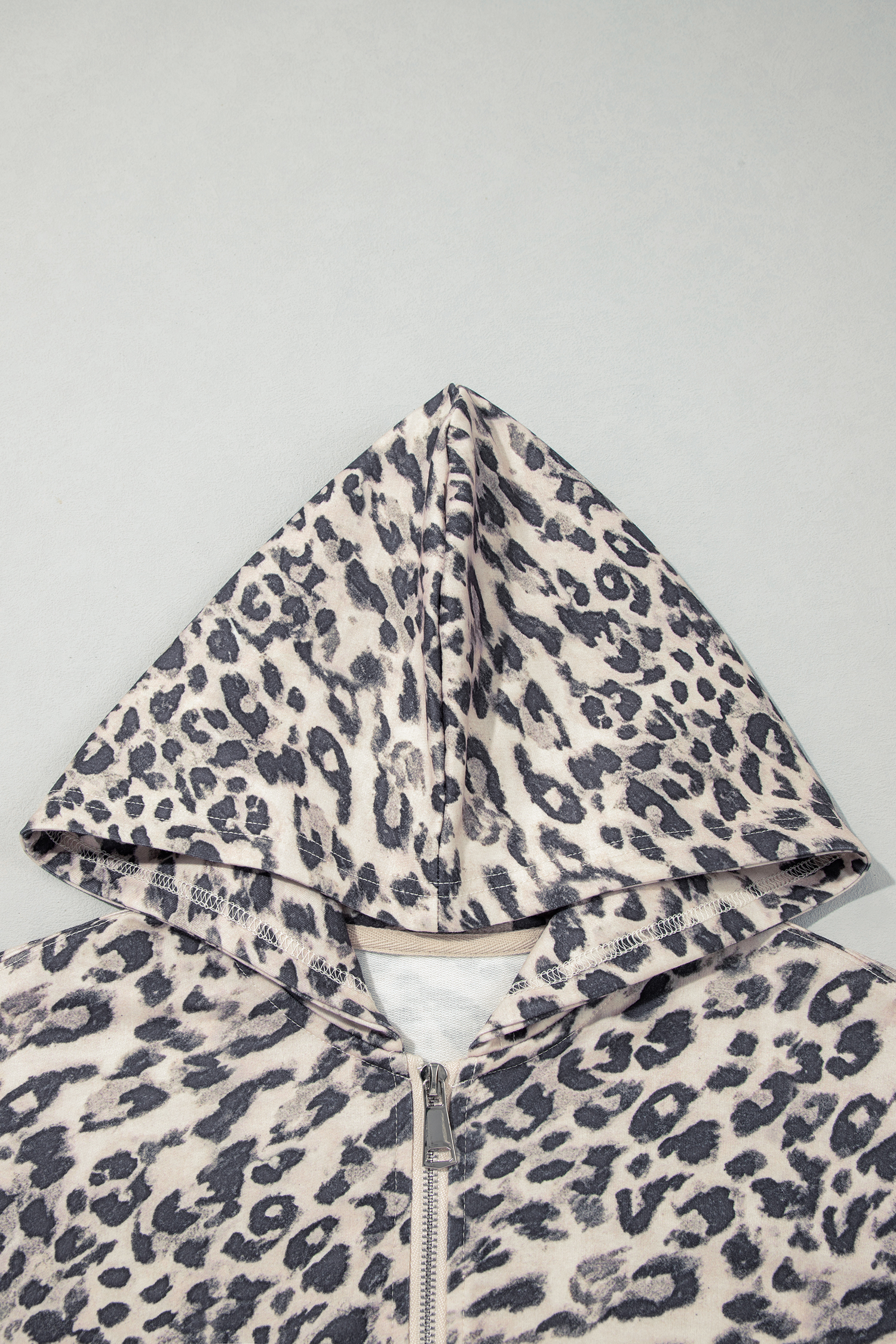 Women's Cozy Leopard Zip Up Short Set, Stretch Lounge Set - Detail View 6 Women's Cozy Leopard Zip Up Short Set, Stretch Lounge Set - Detail View 6