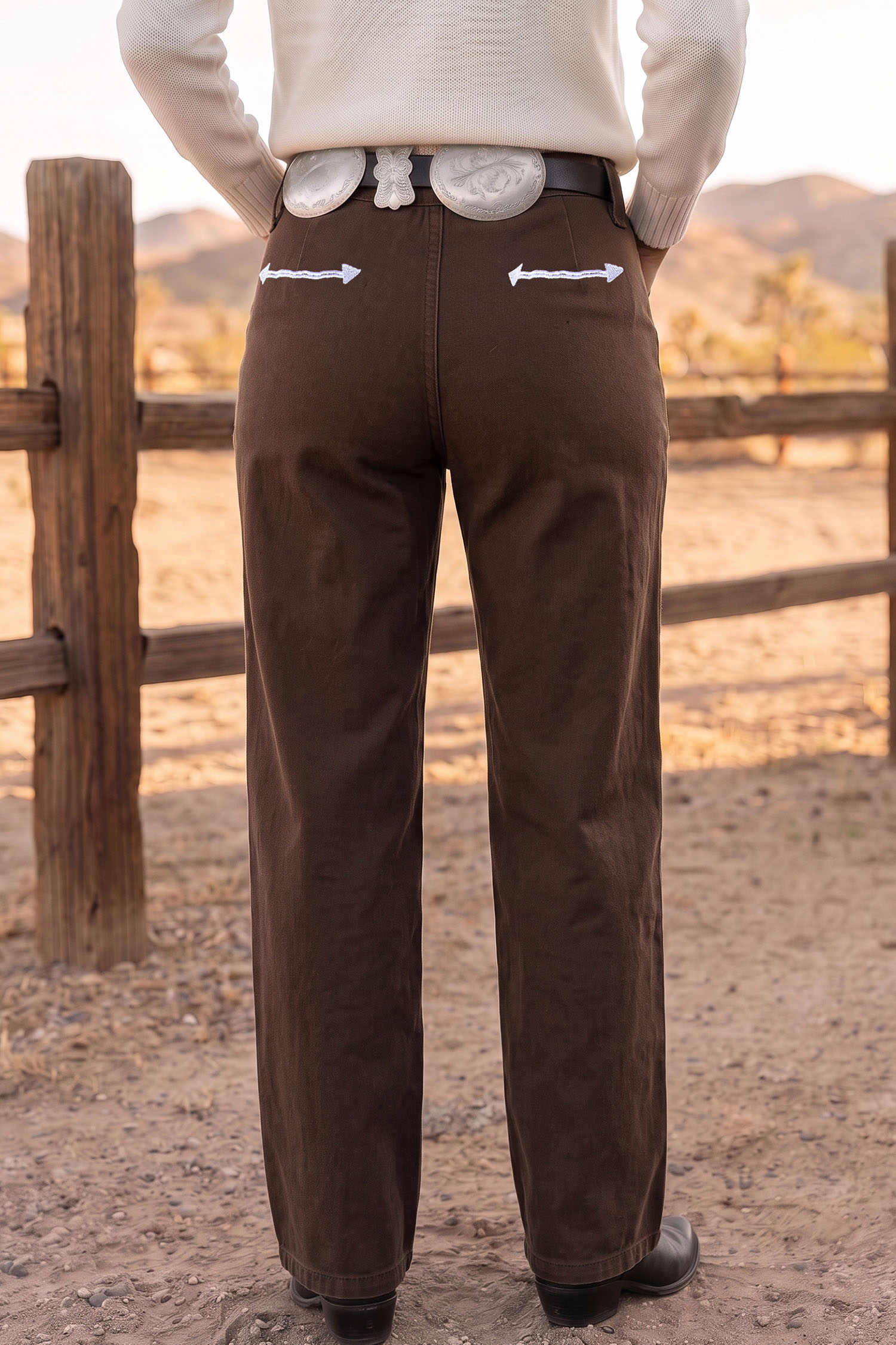 Women's Western Denim Jeans, Colorblock Coffee Pants - Detail View 5 Women's Western Denim Jeans, Colorblock Coffee Pants - Detail View 5