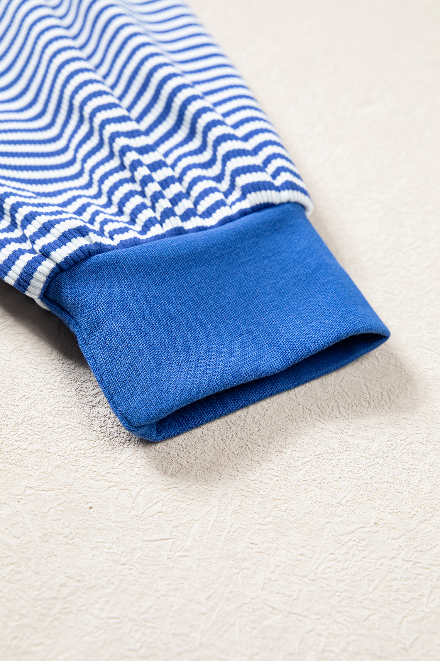 Women's Blue Stripe Set, Oversized Drop Sleeve Shorts - Detail View 8 Women's Blue Stripe Set, Oversized Drop Sleeve Shorts - Detail View 8