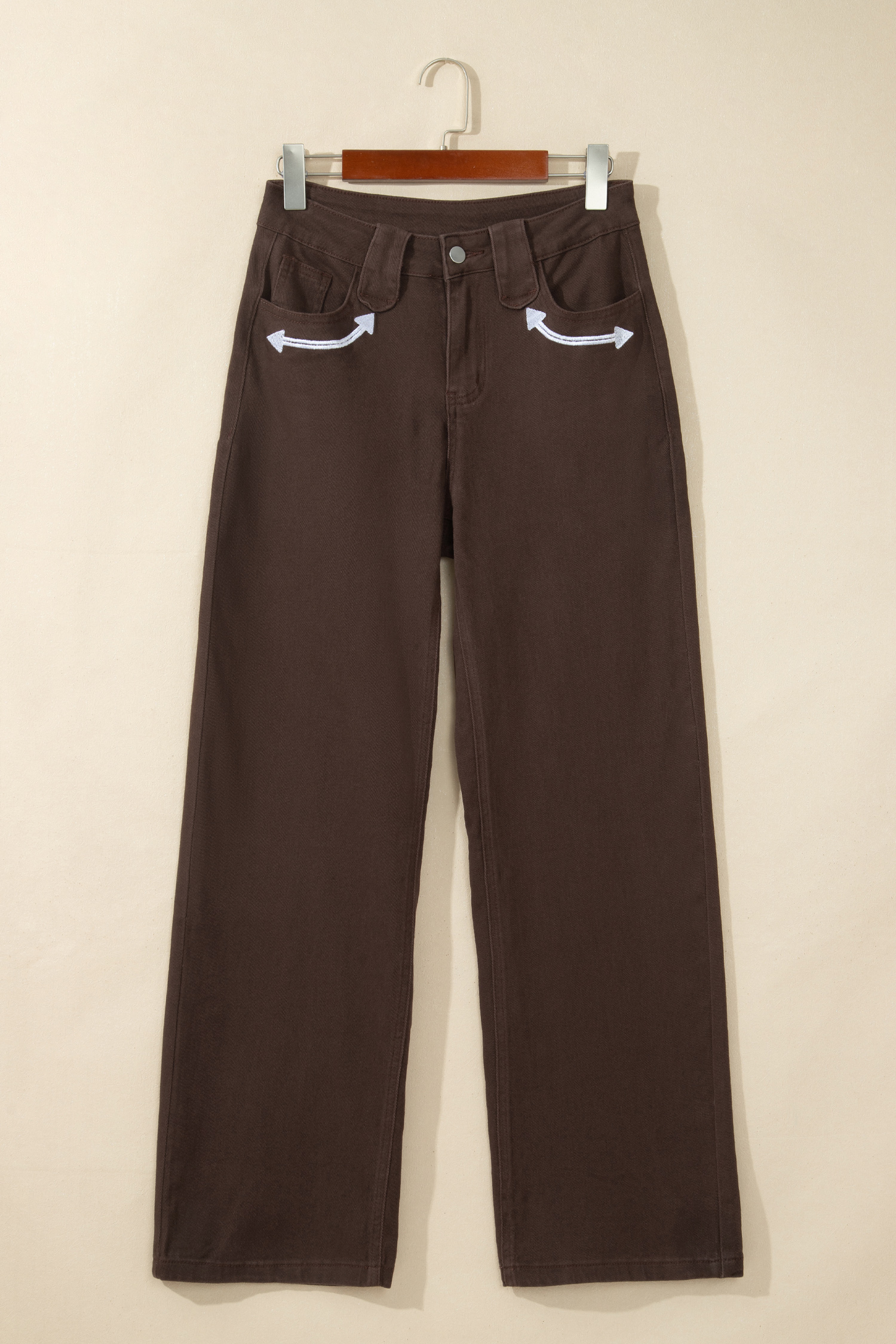 Women's Straight Leg Jeans, Casual Coffee Brown Pants - Detail View 7 Women's Straight Leg Jeans, Casual Coffee Brown Pants - Detail View 7