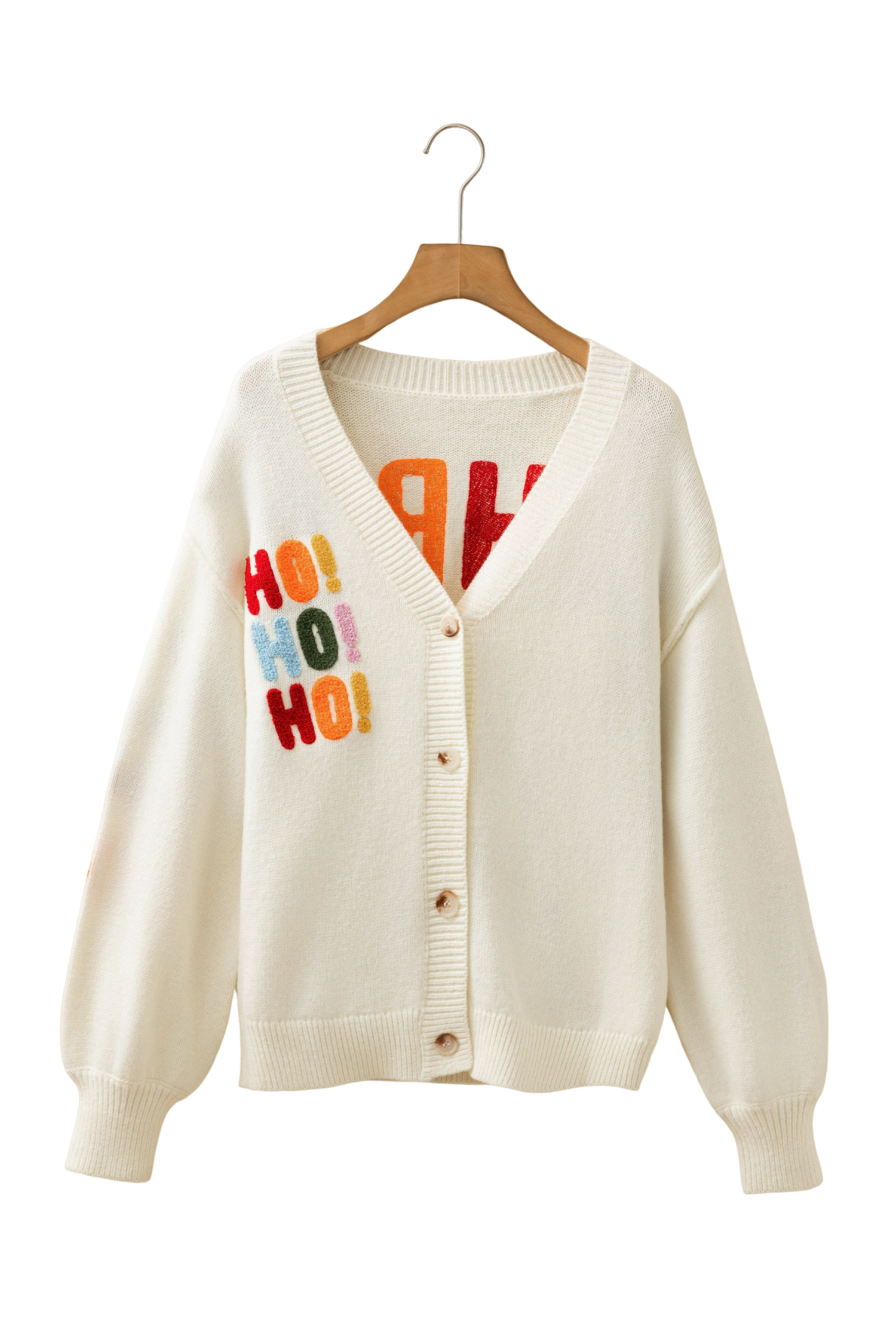Women's Christmas Sweater, Embroidered Slogan Cardigan - Detail View 5 Women's Christmas Sweater, Embroidered Slogan Cardigan - Detail View 5