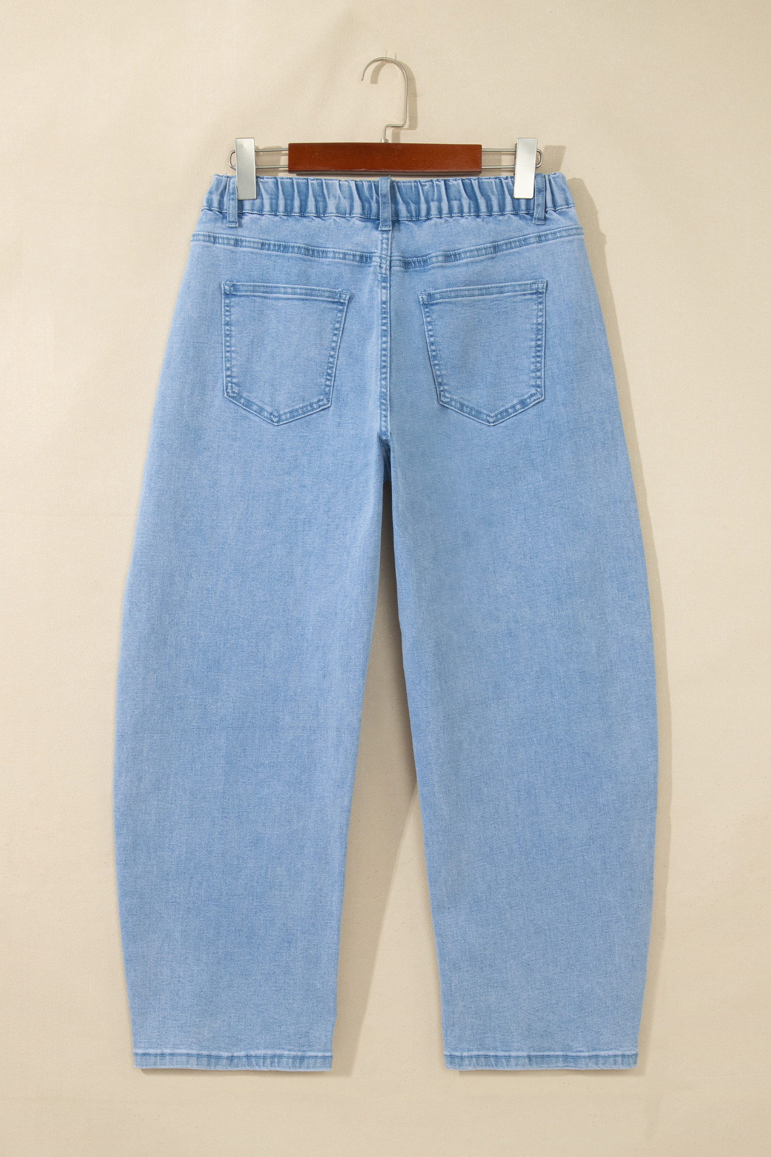 Women's Denim Barrel Pants, Solid Color Patch Pocket Jeans - Detail View 6 Women's Denim Barrel Pants, Solid Color Patch Pocket Jeans - Detail View 6