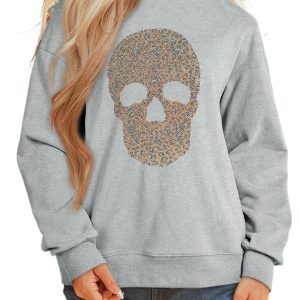 Women's Skull Sweatshirt, Casual Mock Neck Pullover - Main View