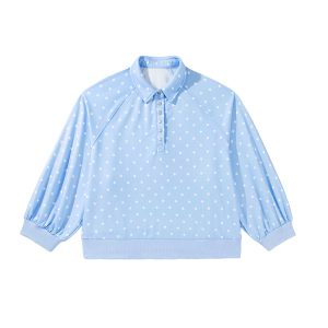 Women's Polka Dot Sweatshirt, Sky Blue Casual Pullover - Main View