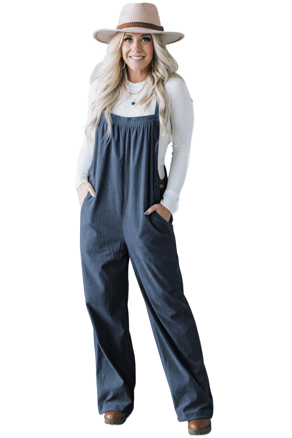 Teal Corduroy Jumpsuit, Women Casual Daily Overall - Main View Teal Corduroy Jumpsuit, Women Casual Daily Overall - Main View