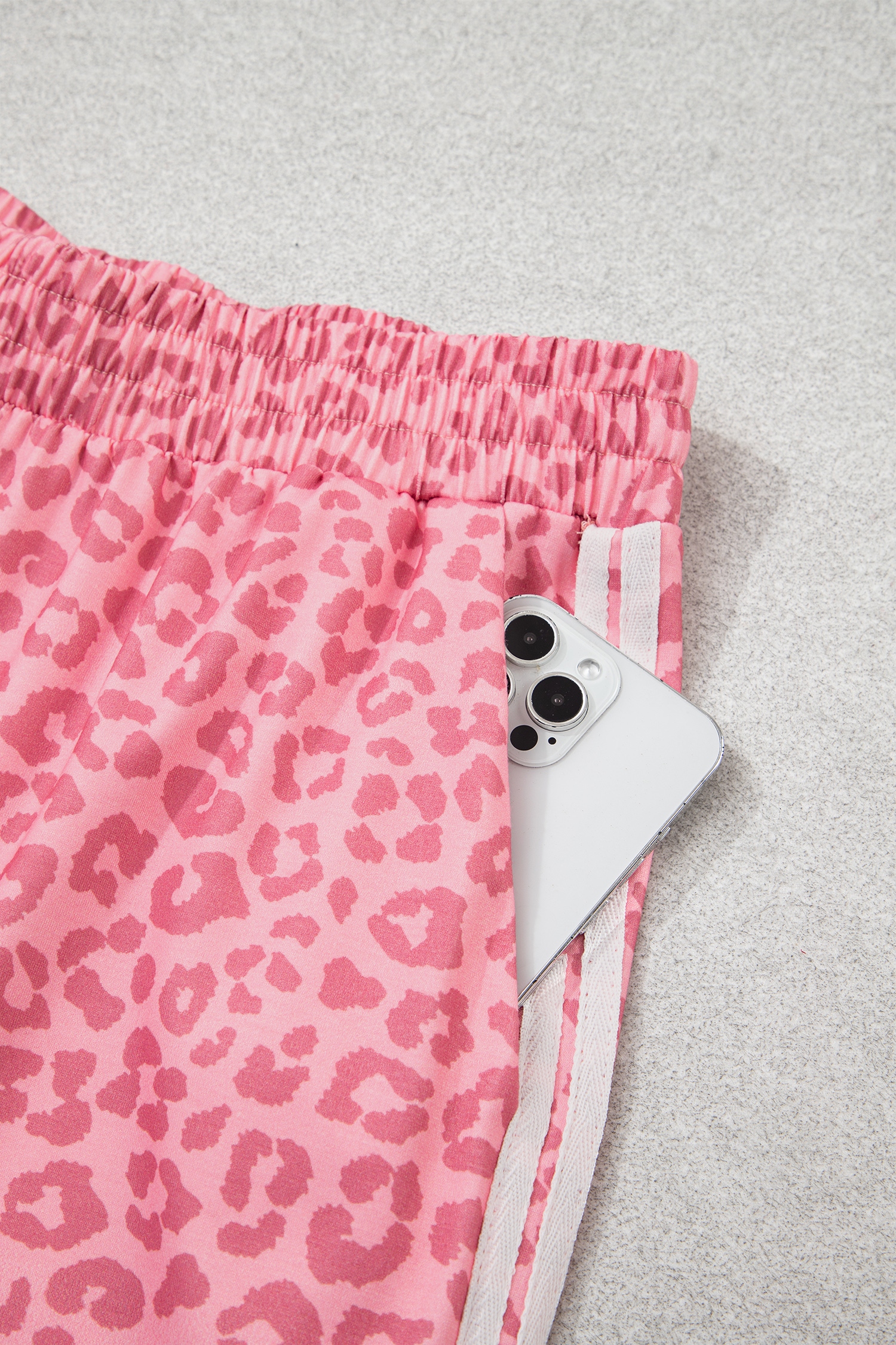 Women's Pink Leopard Set, Varsity Stripe Activewear - Detail View 11 Women's Pink Leopard Set, Varsity Stripe Activewear - Detail View 11