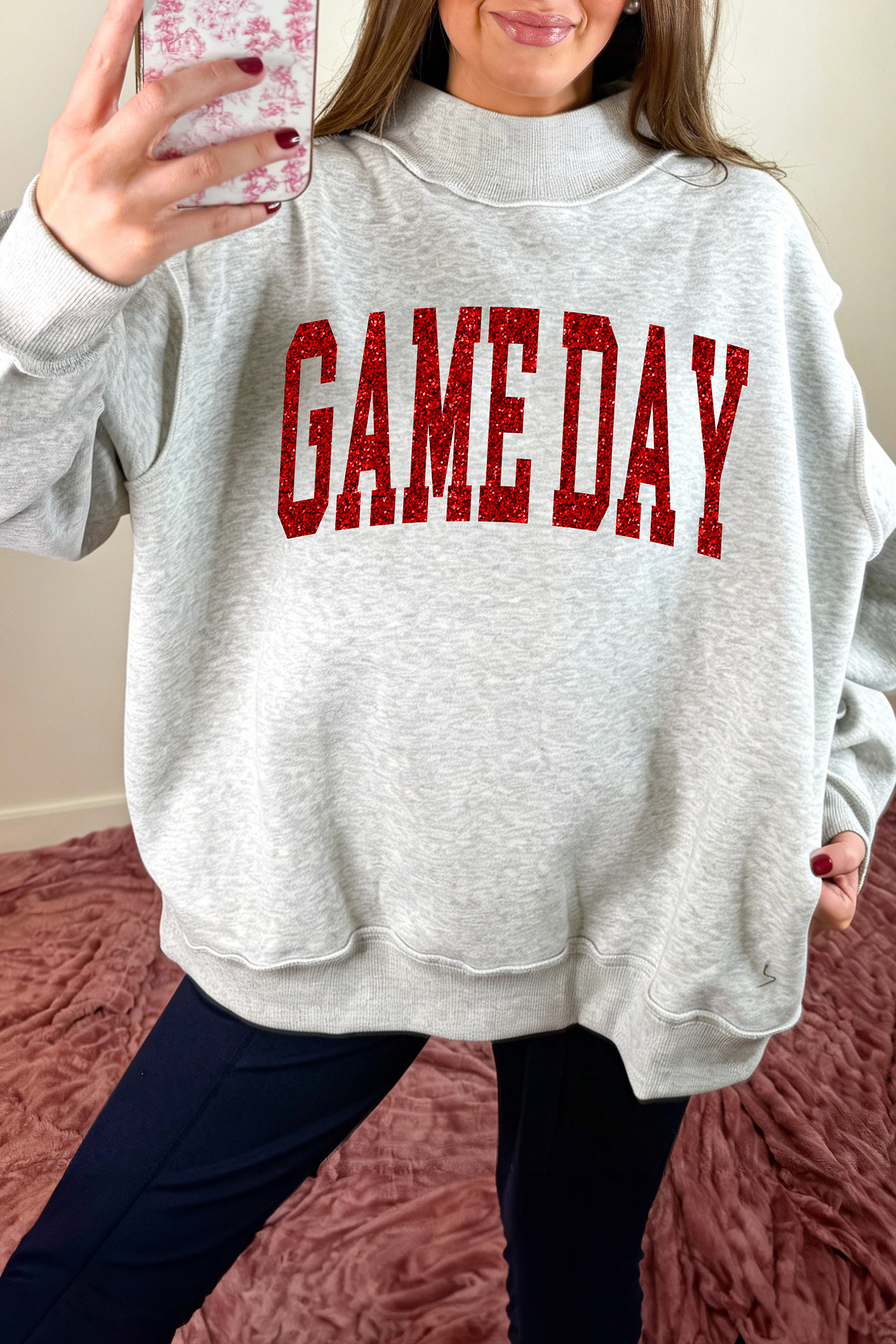 Women's Autumn Mock Neck Sweatshirt, Casual Letter Print - Detail View 3 Women's Autumn Mock Neck Sweatshirt, Casual Letter Print - Detail View 3