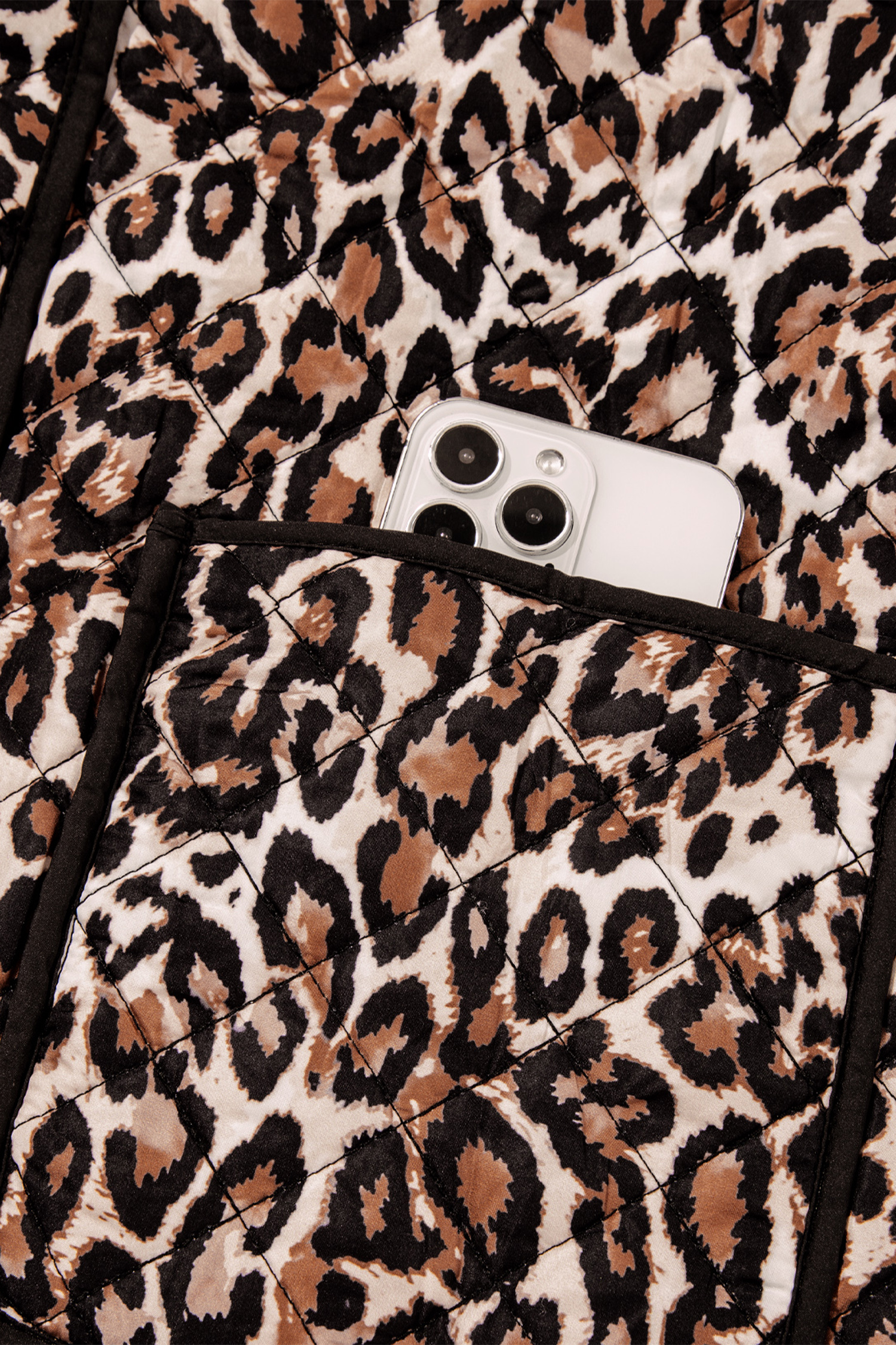 Womens Leopard Quilted Jacket, Casual Daily Coat - Detail View 10 Womens Leopard Quilted Jacket, Casual Daily Coat - Detail View 10
