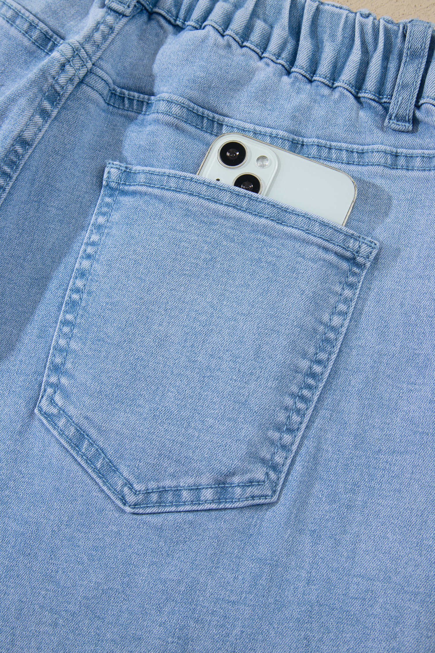 Women's Denim Barrel Pants, Solid Color Patch Pocket Jeans - Detail View 9 Women's Denim Barrel Pants, Solid Color Patch Pocket Jeans - Detail View 9