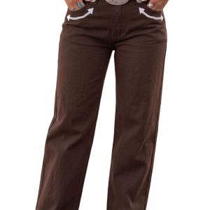Women's Straight Leg Jeans, Casual Coffee Brown Pants - Main View