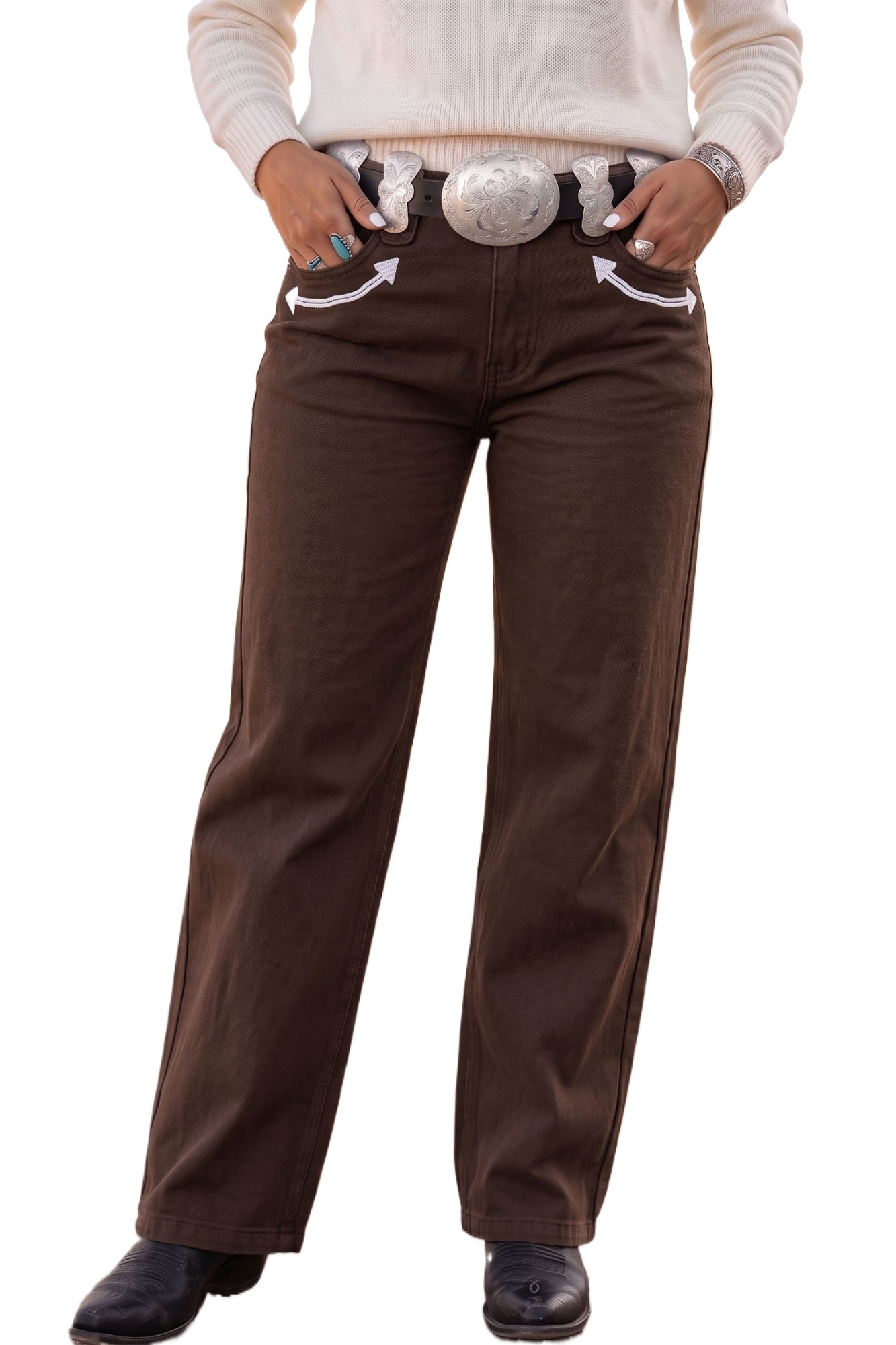 Women's Straight Leg Jeans, Casual Coffee Brown Pants - Main View Women's Straight Leg Jeans, Casual Coffee Brown Pants - Main View