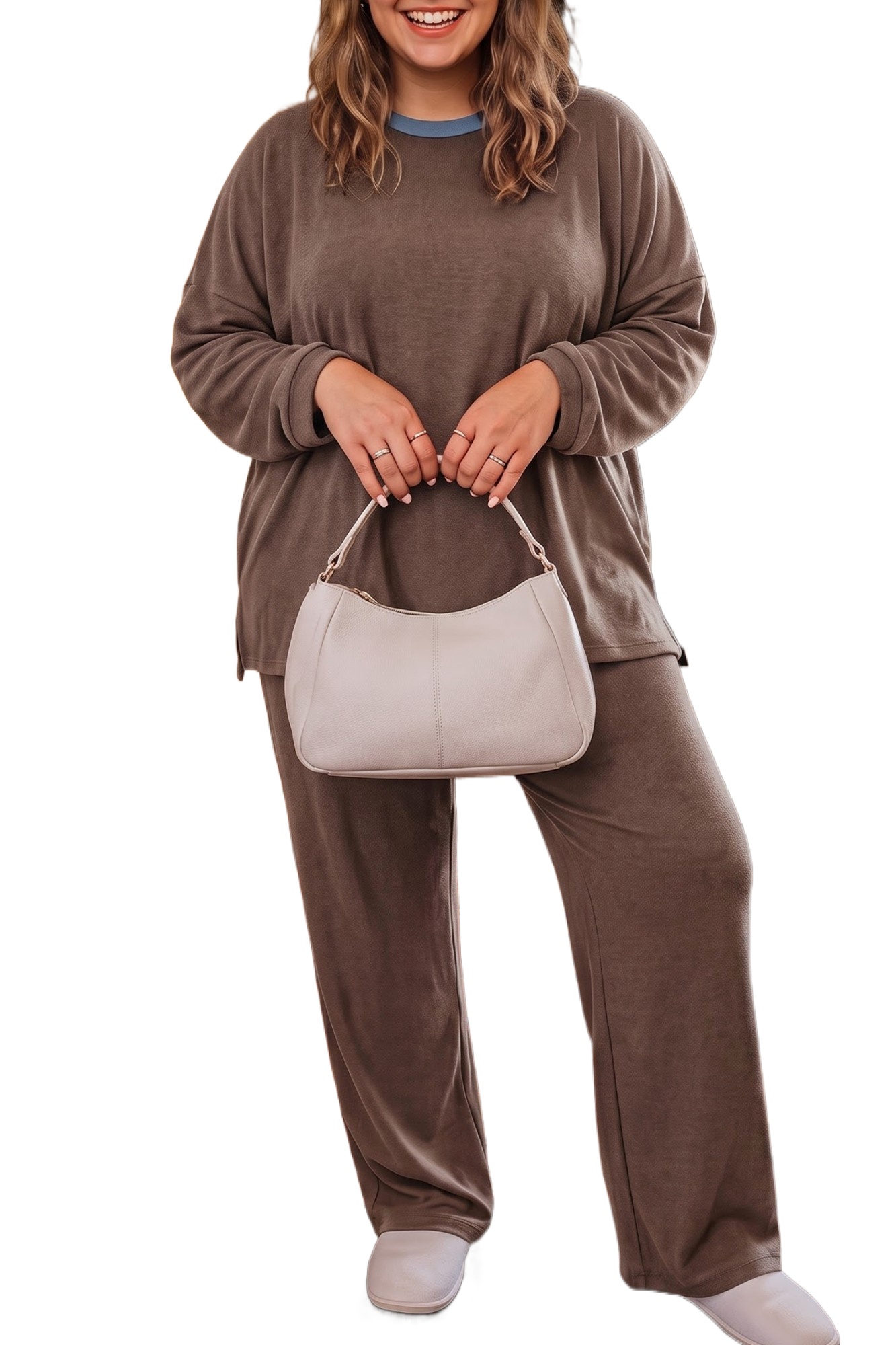 Women's Brown Lounge Set, Casual Long Sleeve Sweatsuit - Main View Women's Brown Lounge Set, Casual Long Sleeve Sweatsuit - Main View