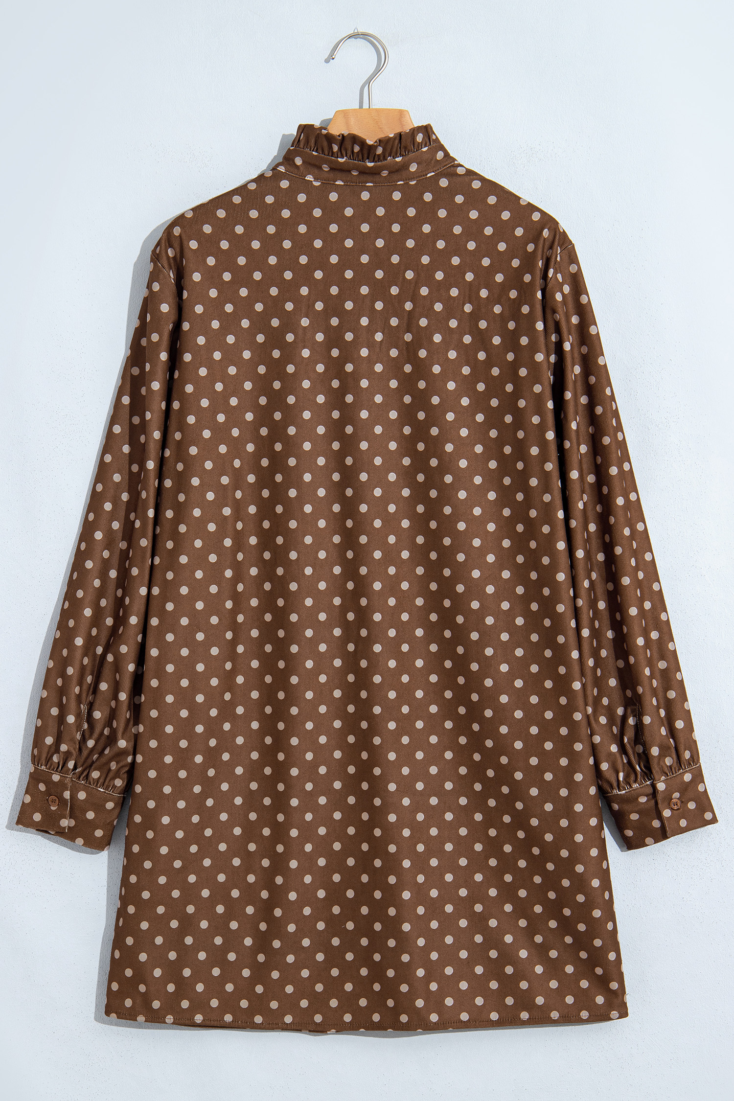 Women's Polka Dot V Neck Dress, Retro Long Sleeve Style - Detail View 5 Women's Polka Dot V Neck Dress, Retro Long Sleeve Style - Detail View 5