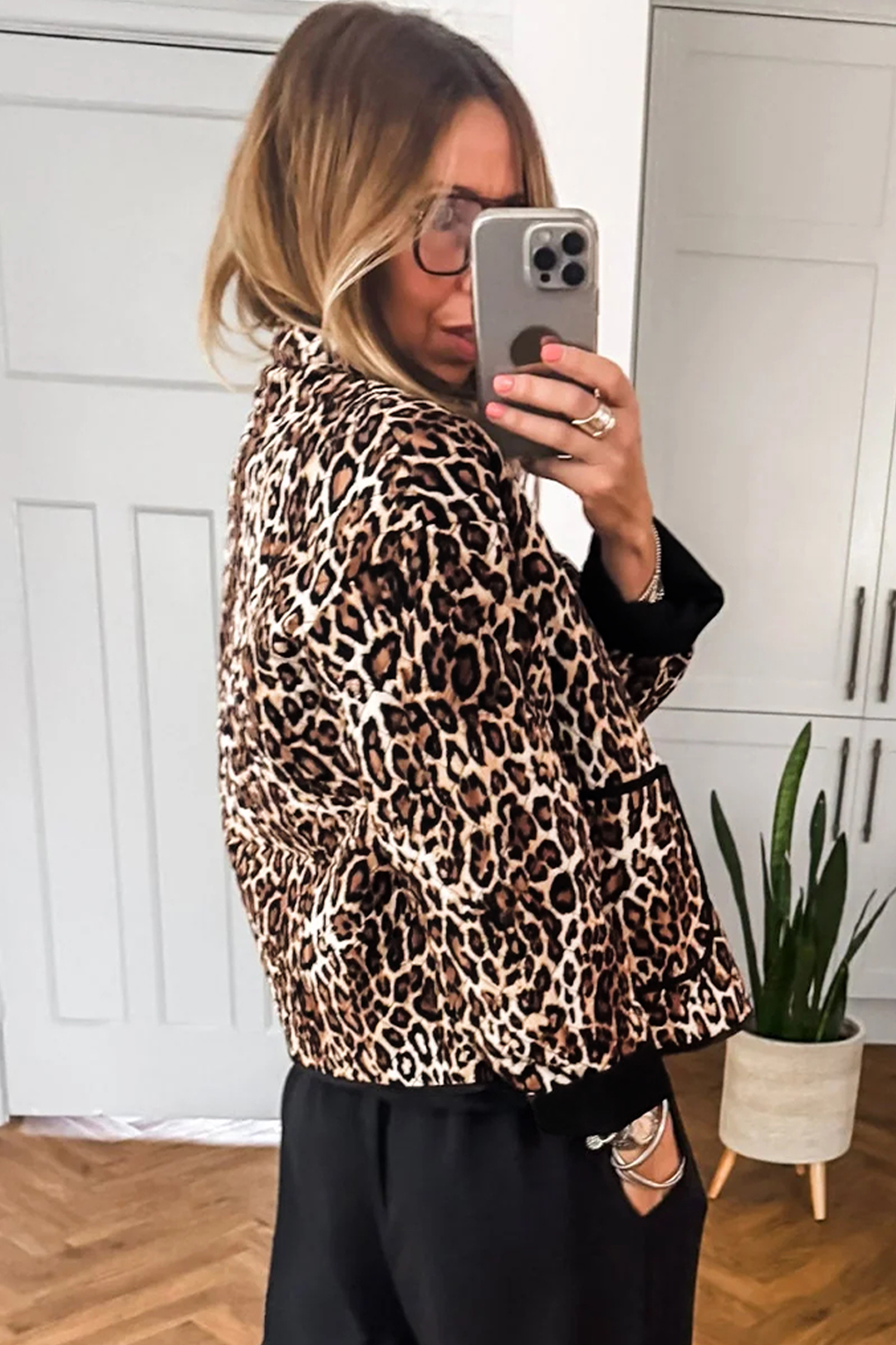 Womens Brown Leopard Print Jacket, Trendy Button Outerwear - Detail View 2 Womens Brown Leopard Print Jacket, Trendy Button Outerwear - Detail View 2
