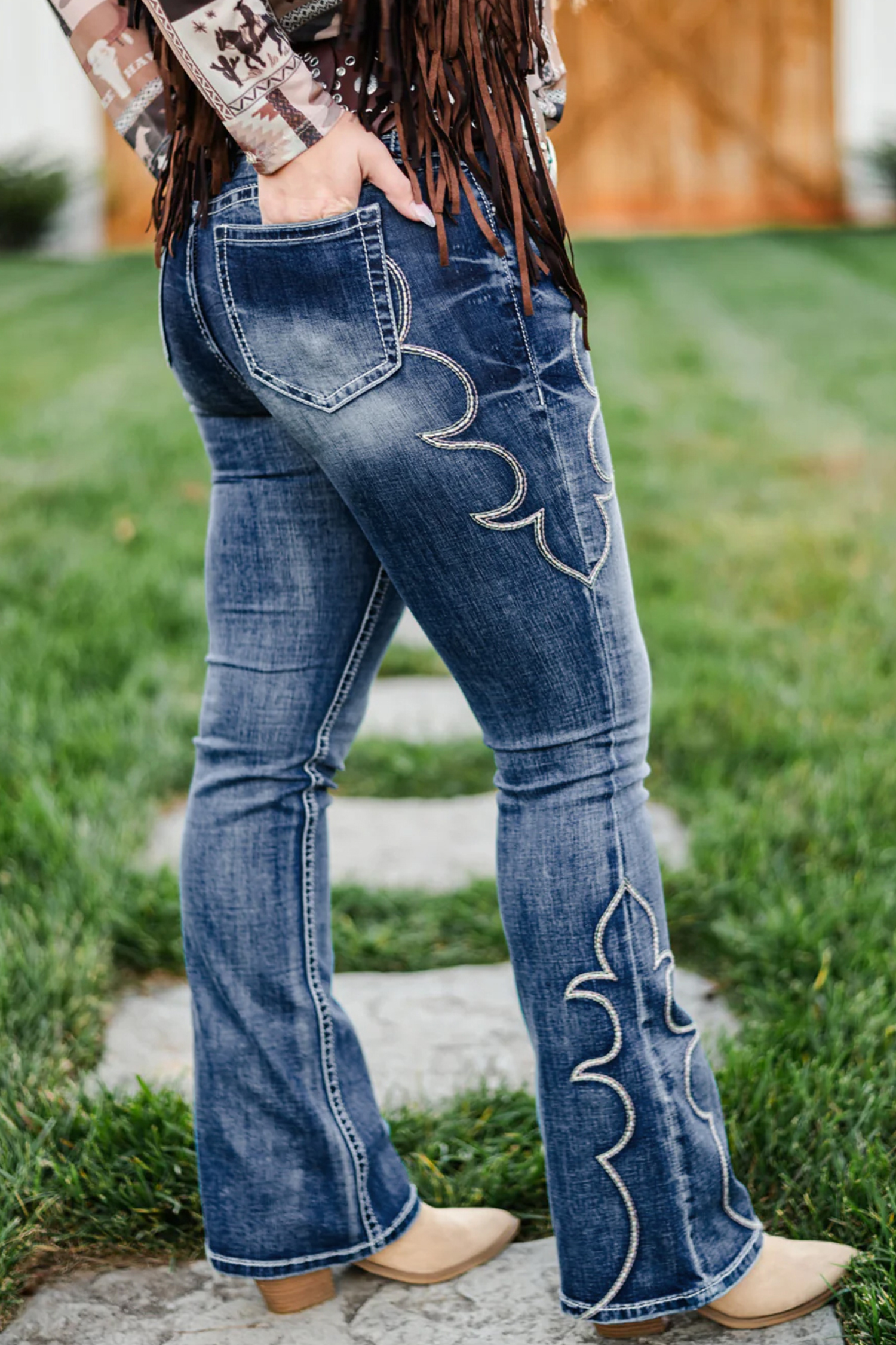 Women's Embroidered Bootcut Jeans, Western Style - Detail View 5 Women's Embroidered Bootcut Jeans, Western Style - Detail View 5