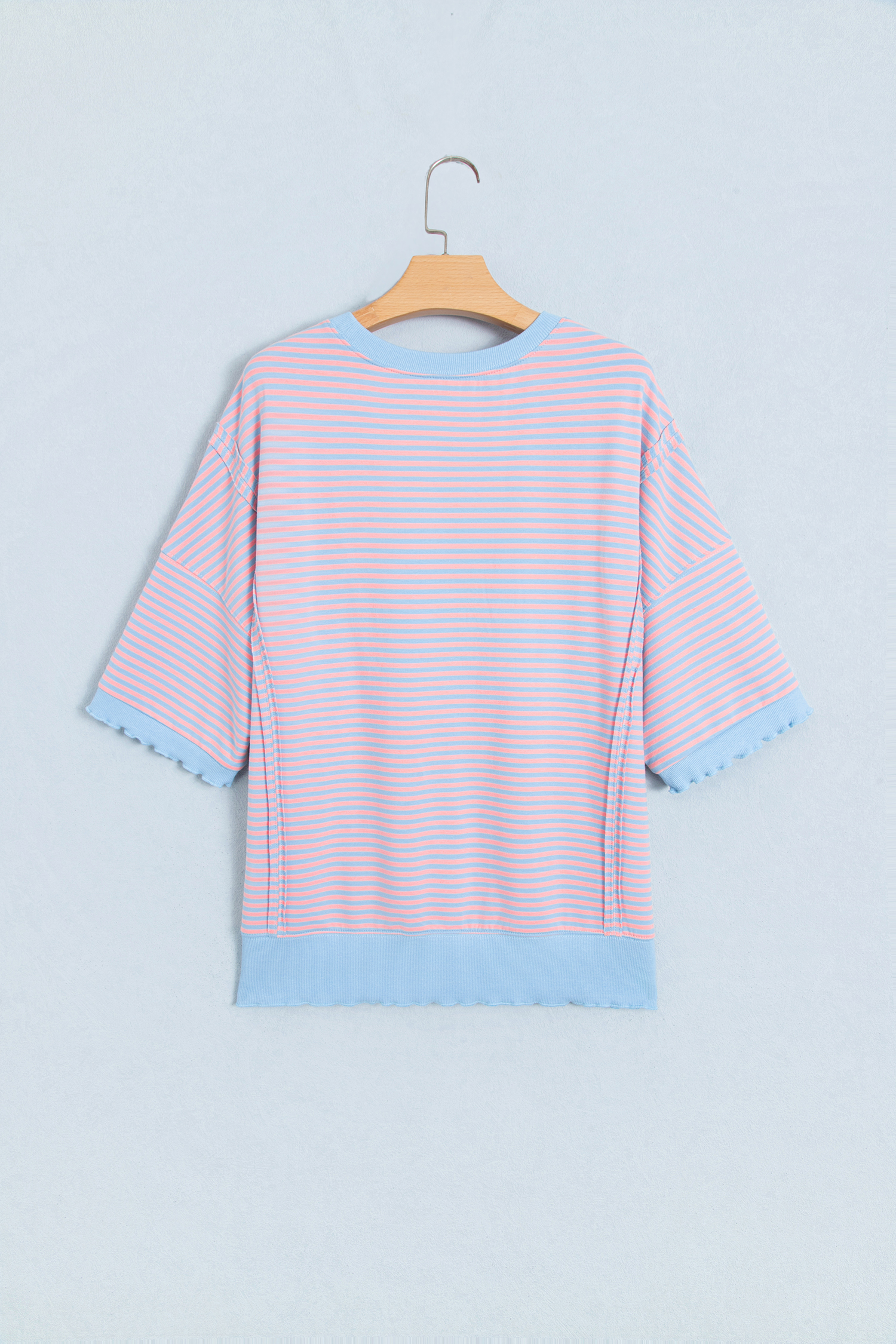 Women's Cotton Blend Stripe Top, Cozy Loose Fit Tee - Detail View 6 Women's Cotton Blend Stripe Top, Cozy Loose Fit Tee - Detail View 6