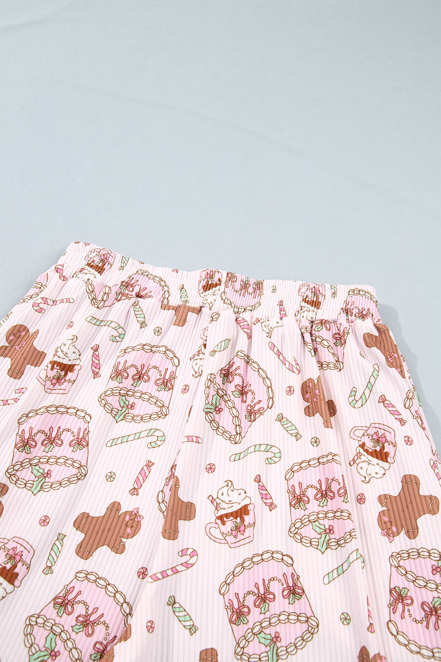 Women's Christmas Lounge Set, Pink Ribbed Holiday Two Piece - Detail View 7 Women's Christmas Lounge Set, Pink Ribbed Holiday Two Piece - Detail View 7