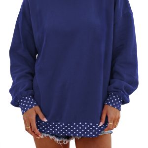 Women's Polka Dot Trim Sweatshirt, Casual Oversized Top - Main View
