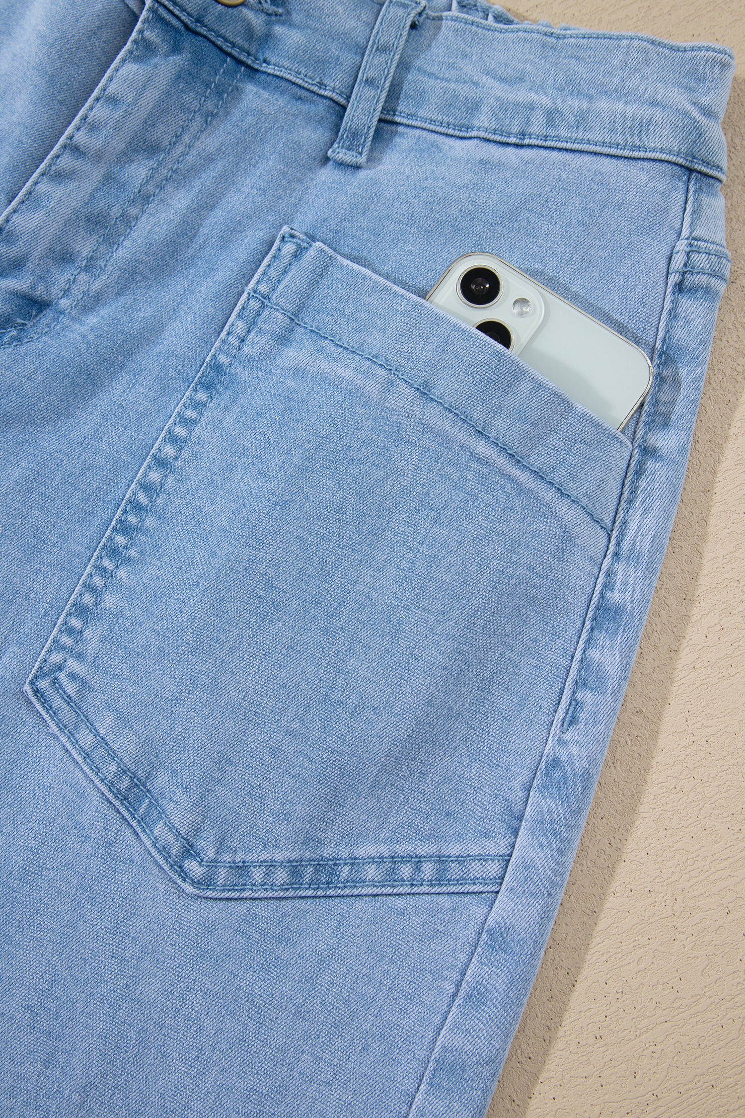 Women's Denim Barrel Pants, Solid Color Patch Pocket Jeans - Detail View 12 Women's Denim Barrel Pants, Solid Color Patch Pocket Jeans - Detail View 12