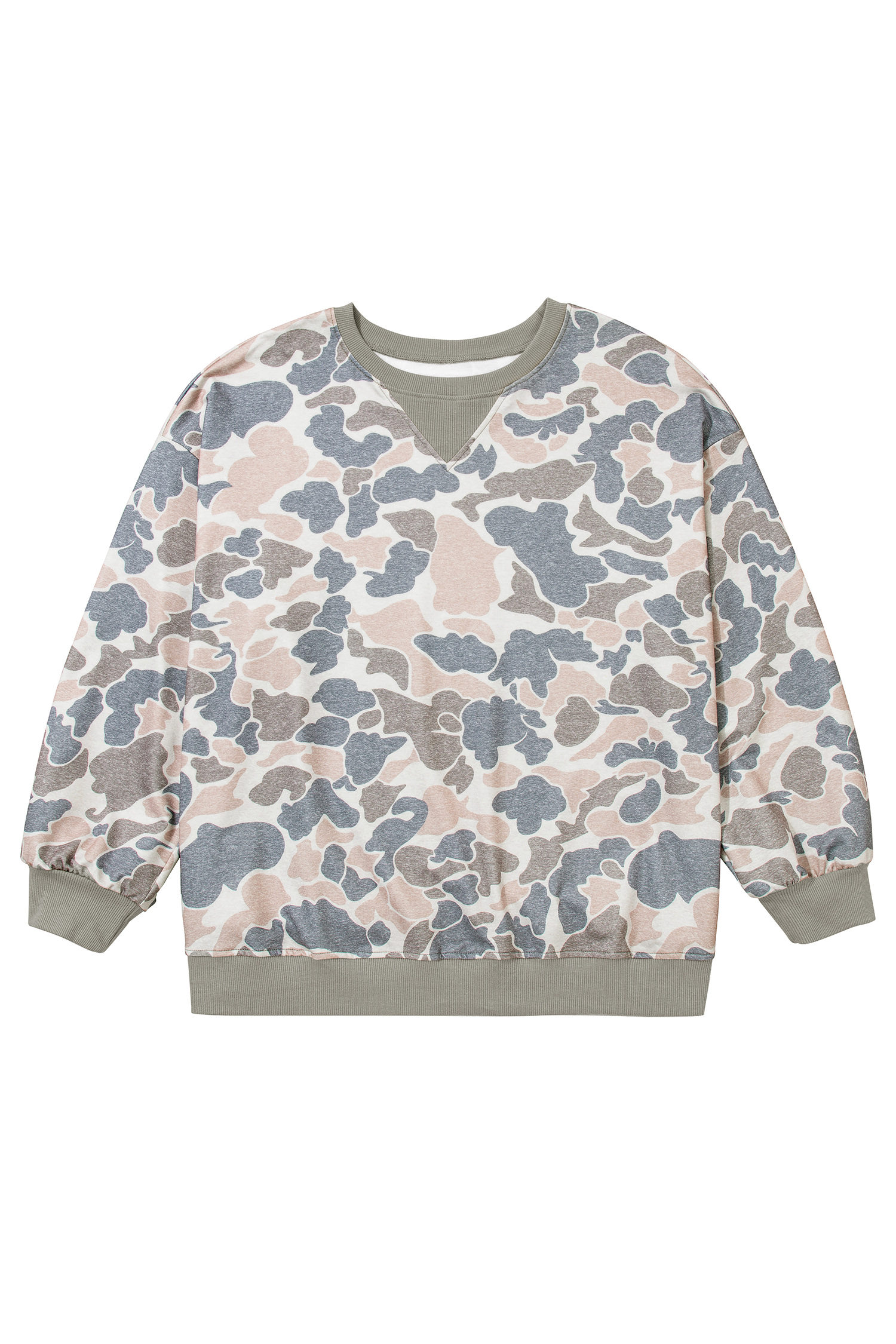 Women's Camo Sweatshirt, Casual Daily Crewneck Pullover - Main View Women's Camo Sweatshirt, Casual Daily Crewneck Pullover - Main View
