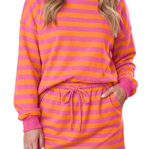 Women's Striped Skort Set, Casual Mock Neck Pullover - Main View