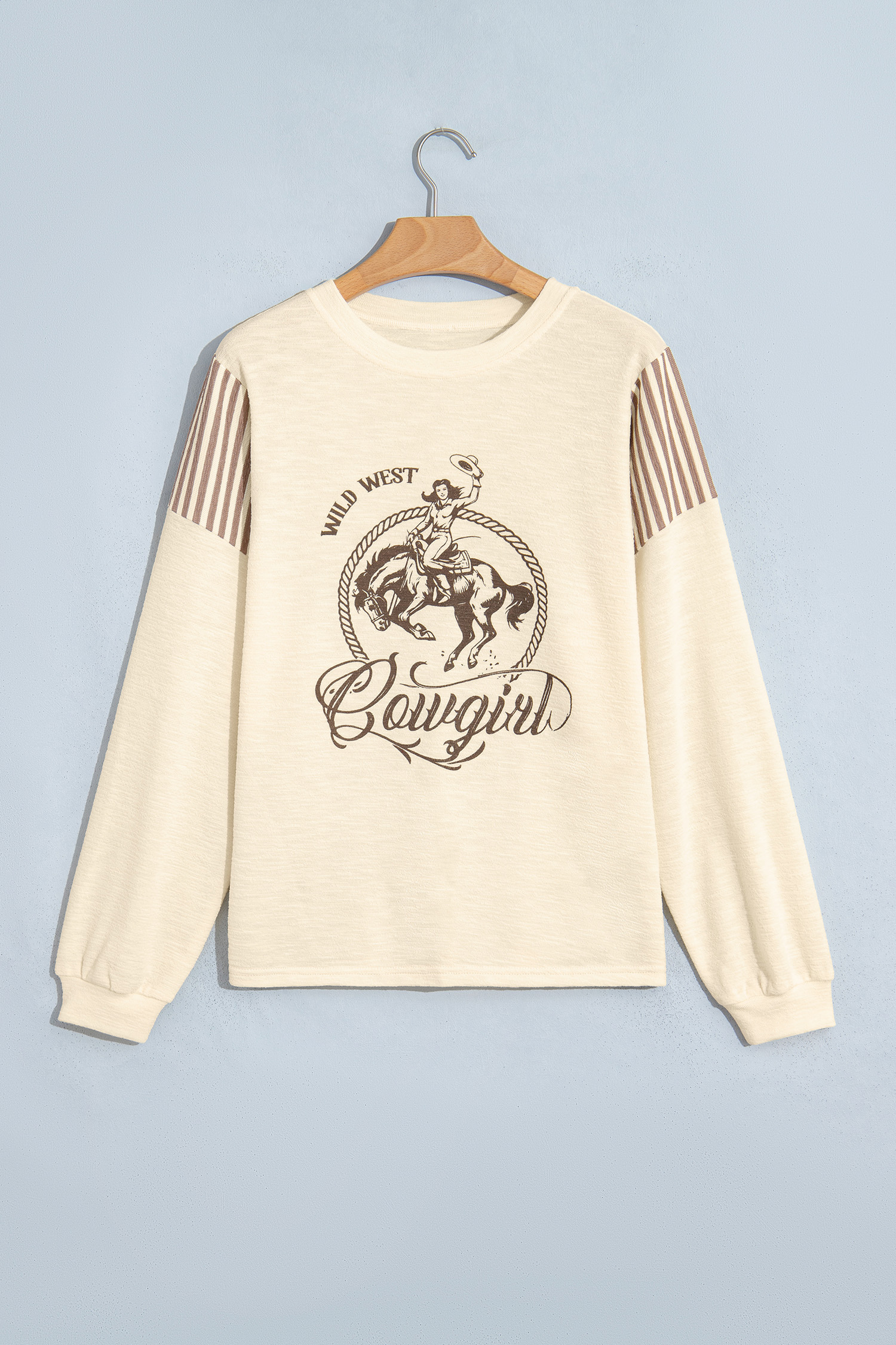 Women's Cotton Blend Western Top, Soft Striped Sleeve Shirt - Detail View 3 Women's Cotton Blend Western Top, Soft Striped Sleeve Shirt - Detail View 3