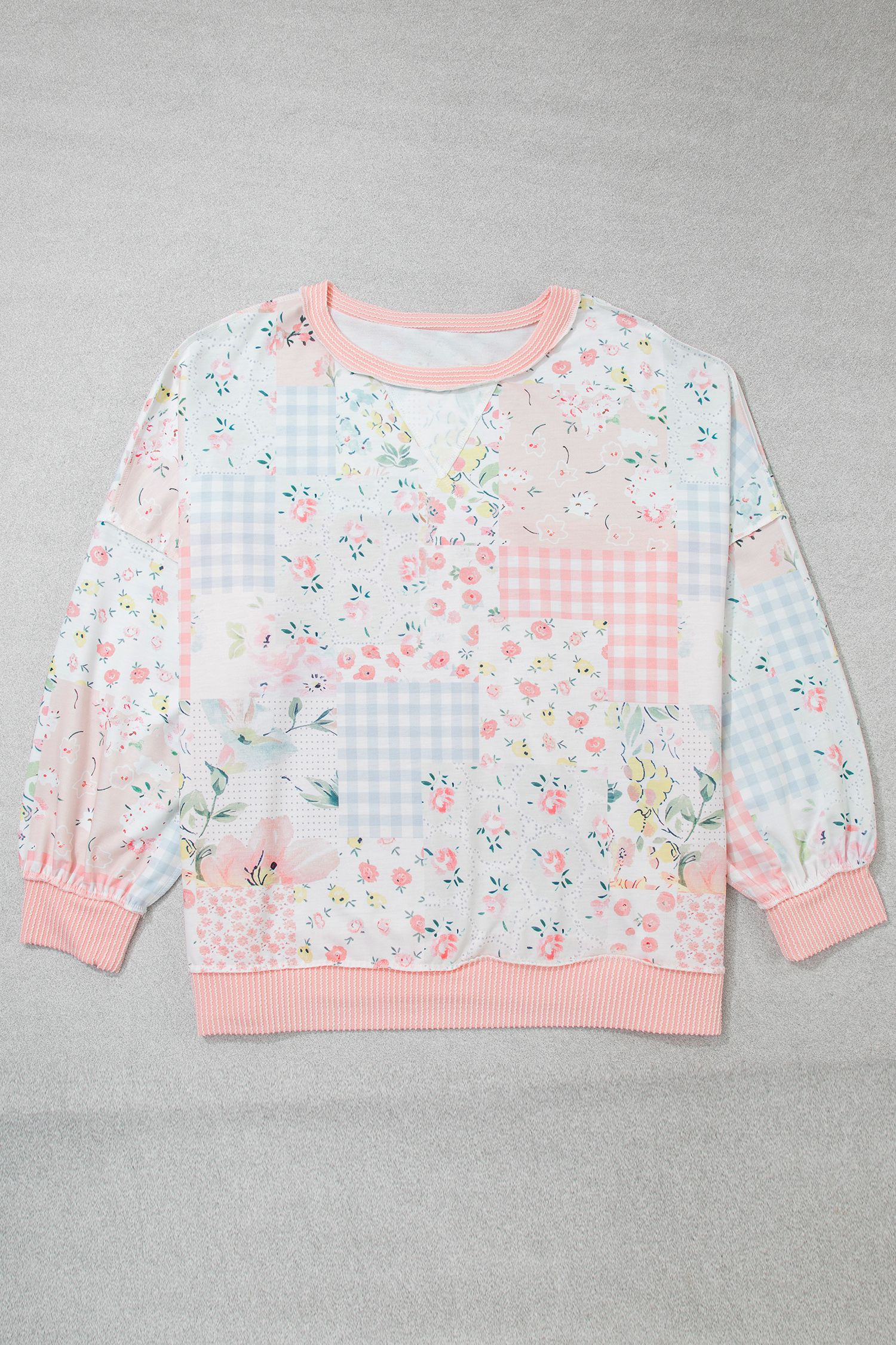 Womens Soft Patchwork Blouse, Cozy Long Sleeve Autumn Top - Detail View 3 Womens Soft Patchwork Blouse, Cozy Long Sleeve Autumn Top - Detail View 3