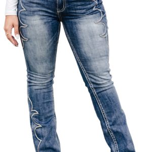 Women's Western Flare Jeans, Daily Casual Denim - Main View