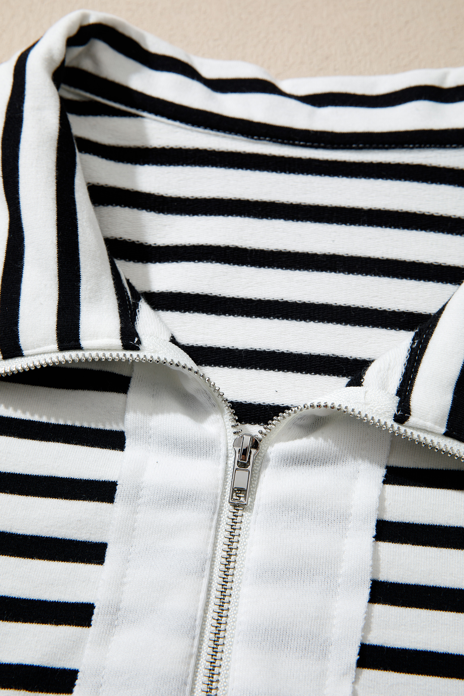 Women's Striped Quarter Zip Pullover, Casual Daily Sweatshirt - Detail View 10 Women's Striped Quarter Zip Pullover, Casual Daily Sweatshirt - Detail View 10