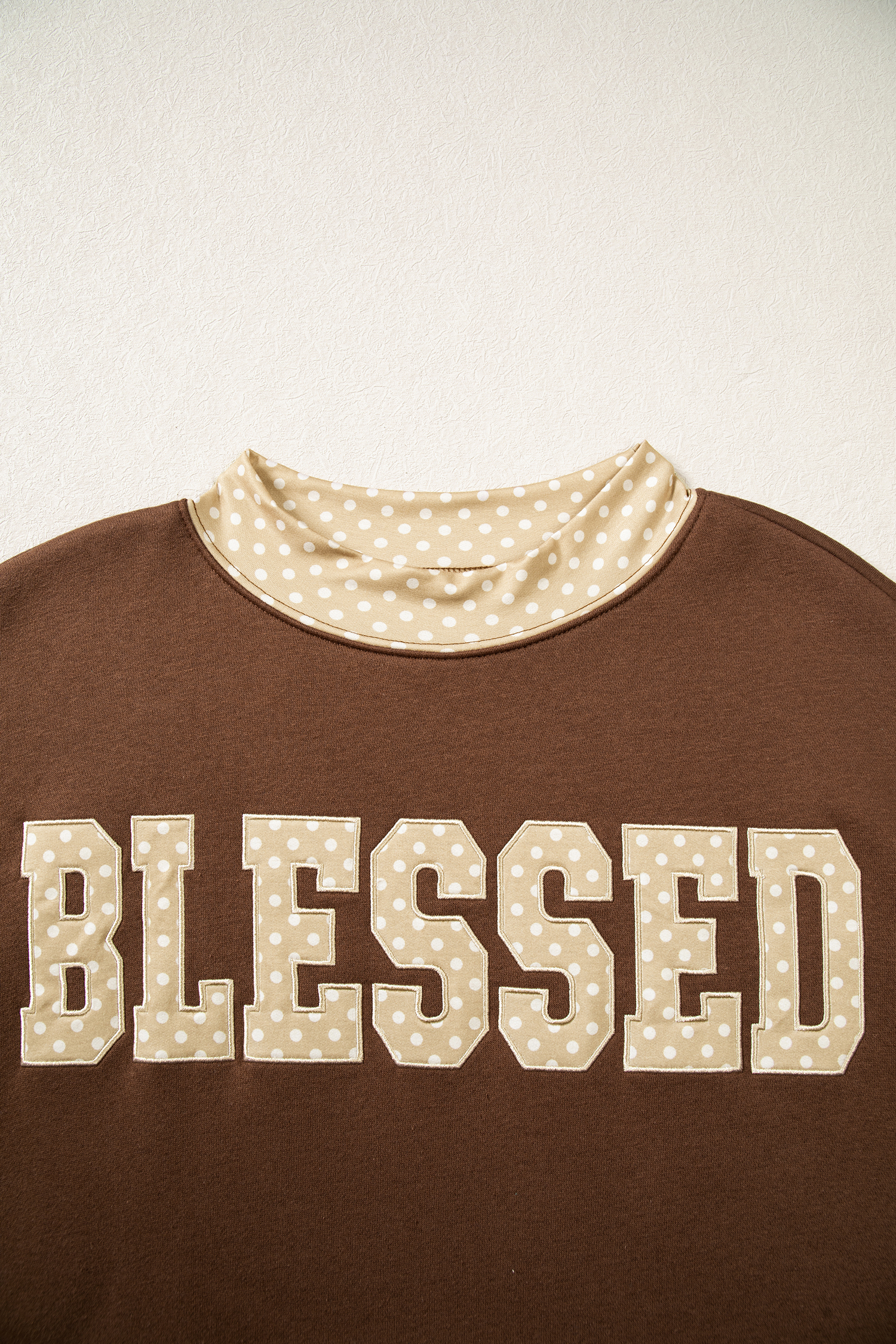 Oversized Blessed Letter Sweatshirt, Mock Neck Casual Top - Detail View 5 Oversized Blessed Letter Sweatshirt, Mock Neck Casual Top - Detail View 5